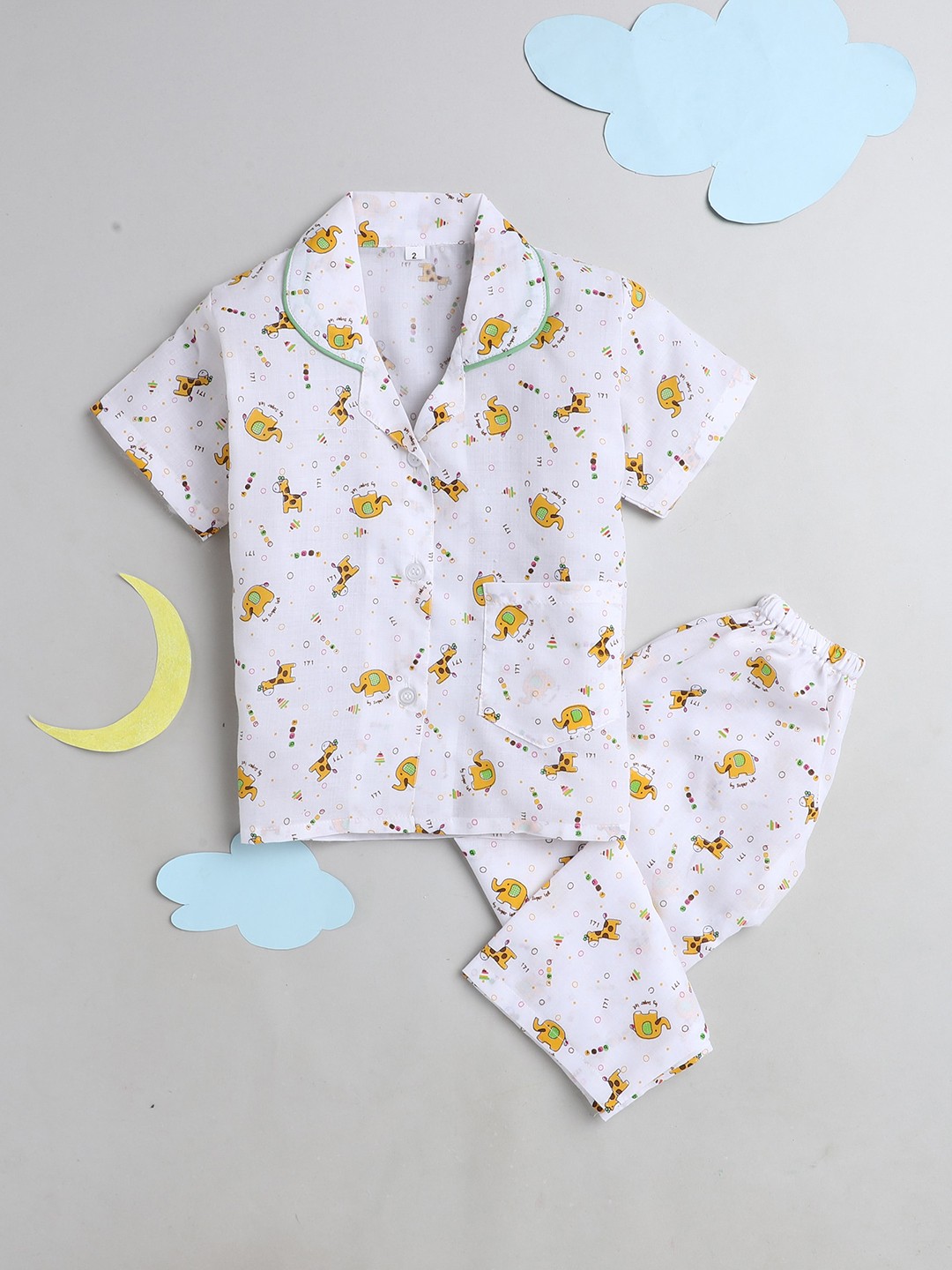 

The Magic Wand Unisex Kids Yellow & White Printed Night suit