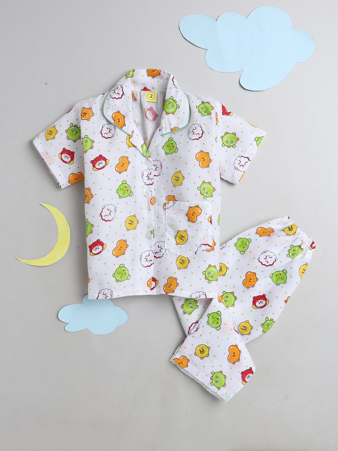 

The Magic Wand Unisex Kids White & Yellow Printed Night suit
