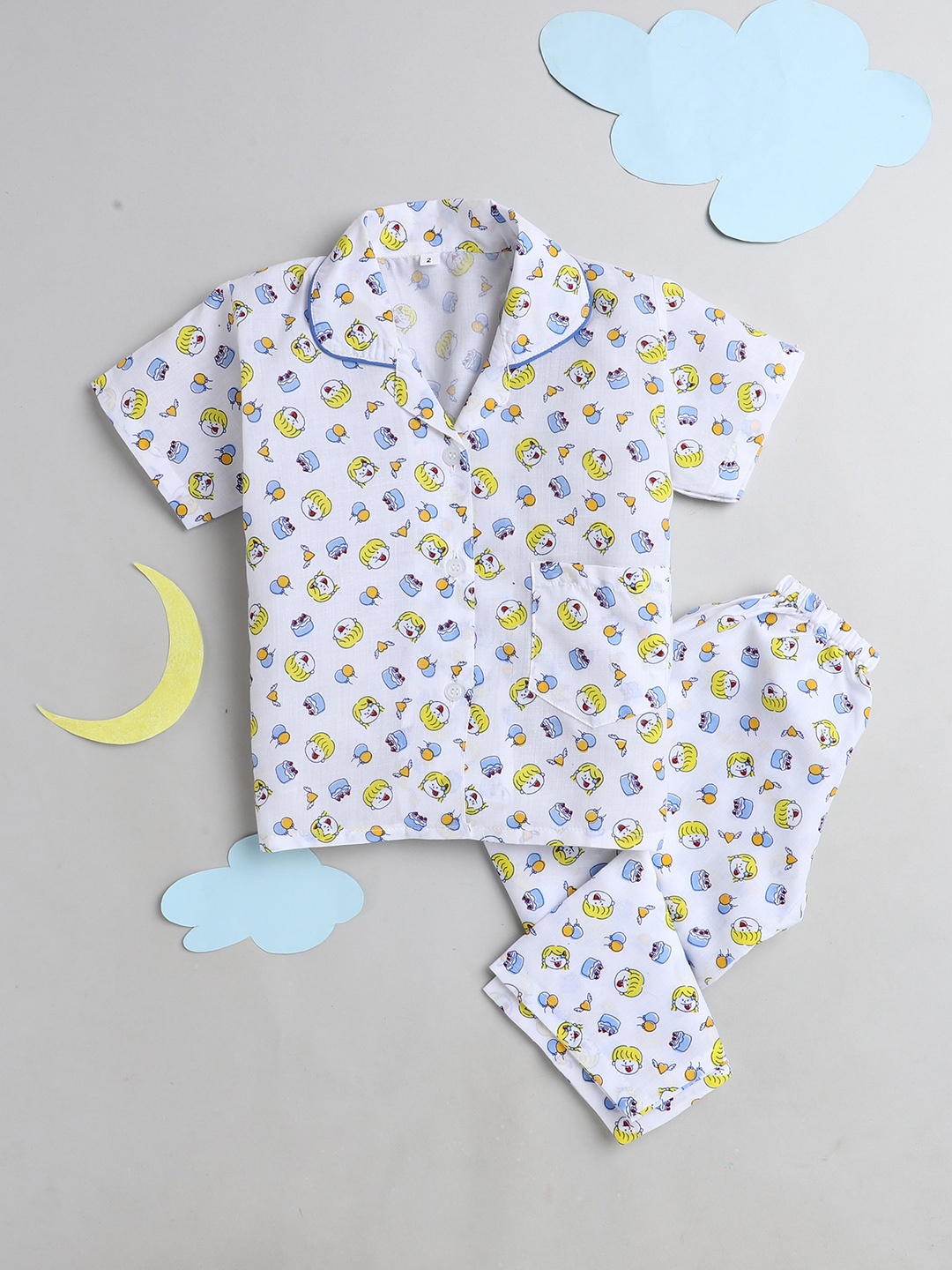 

The Magic Wand Unisex Kids Blue & Off White Printed Night suit