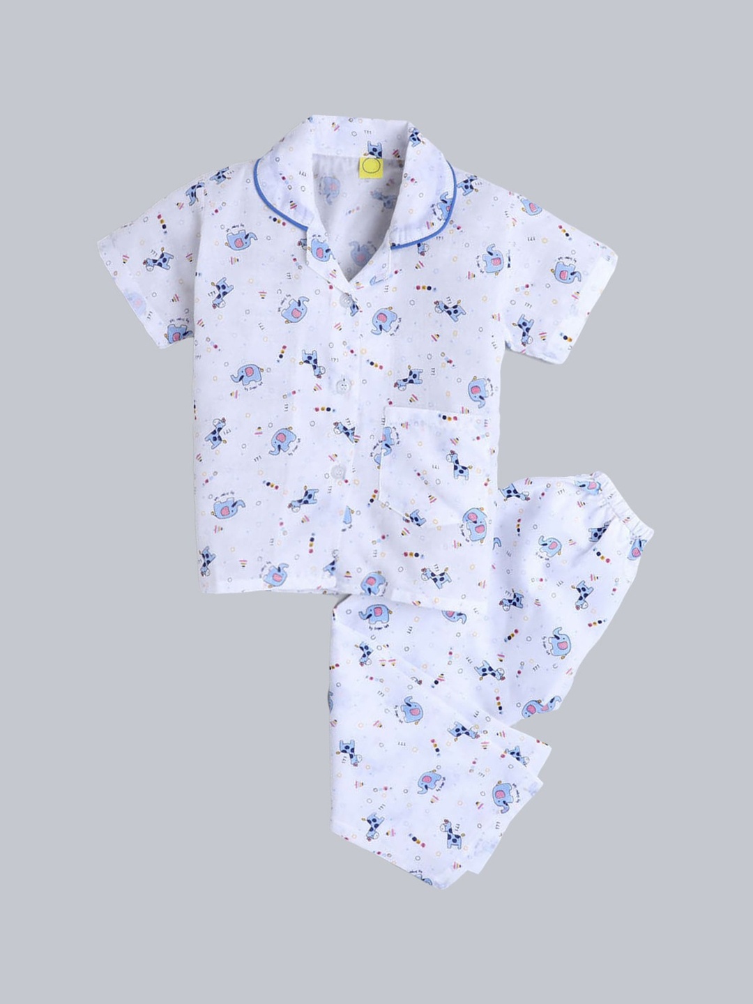 

The Magic Wand Unisex Kids Blue & Off White Printed Night suit