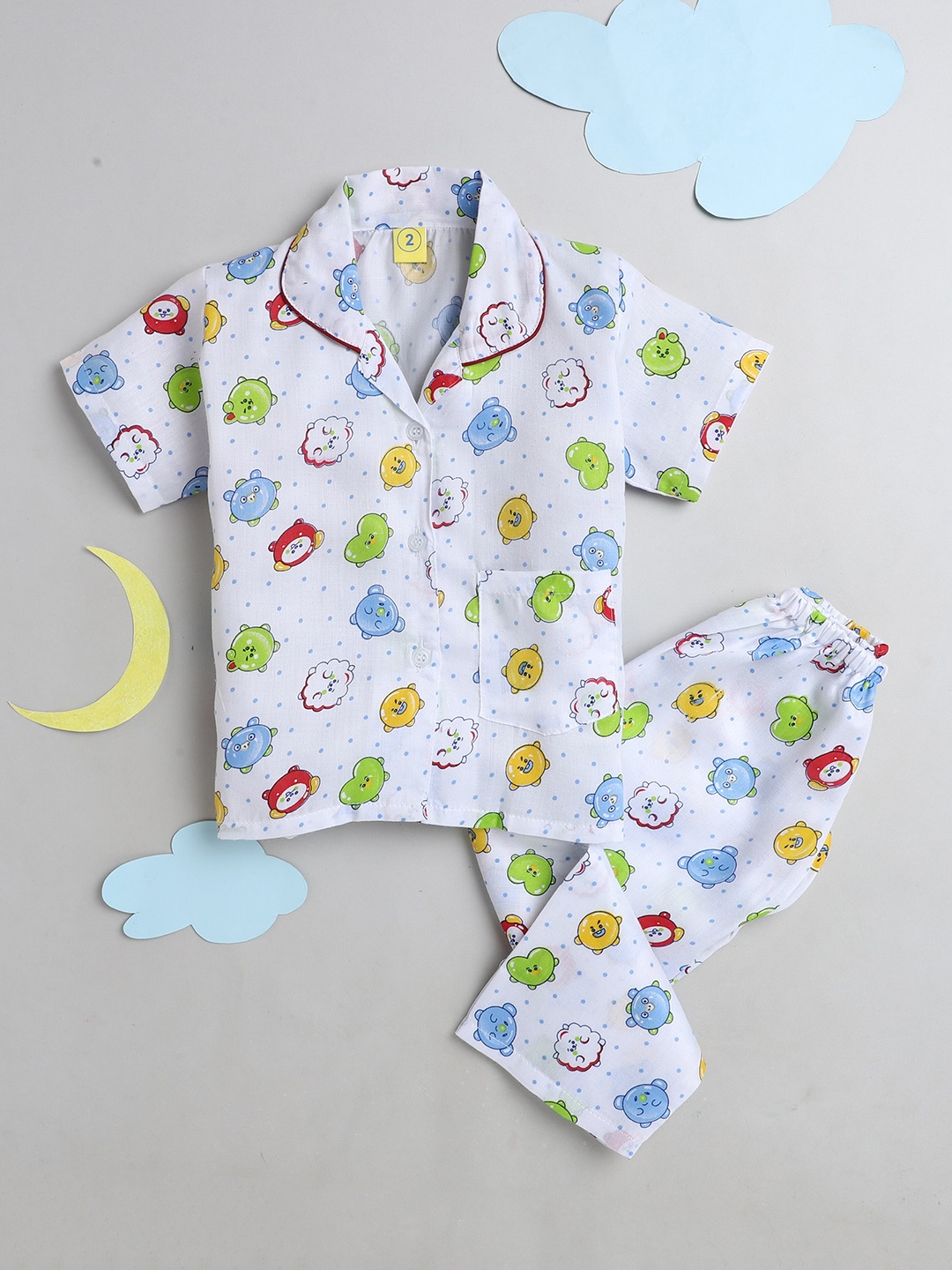 

The Magic Wand Unisex Kids White & Yellow Printed Night suit