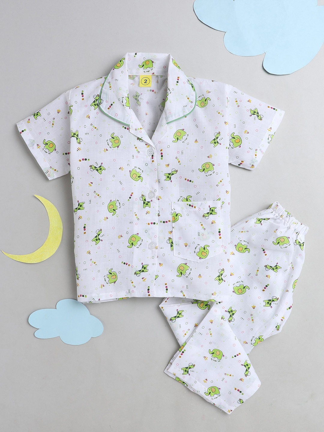 

The Magic Wand Unisex Kids Green & White Printed Night suit