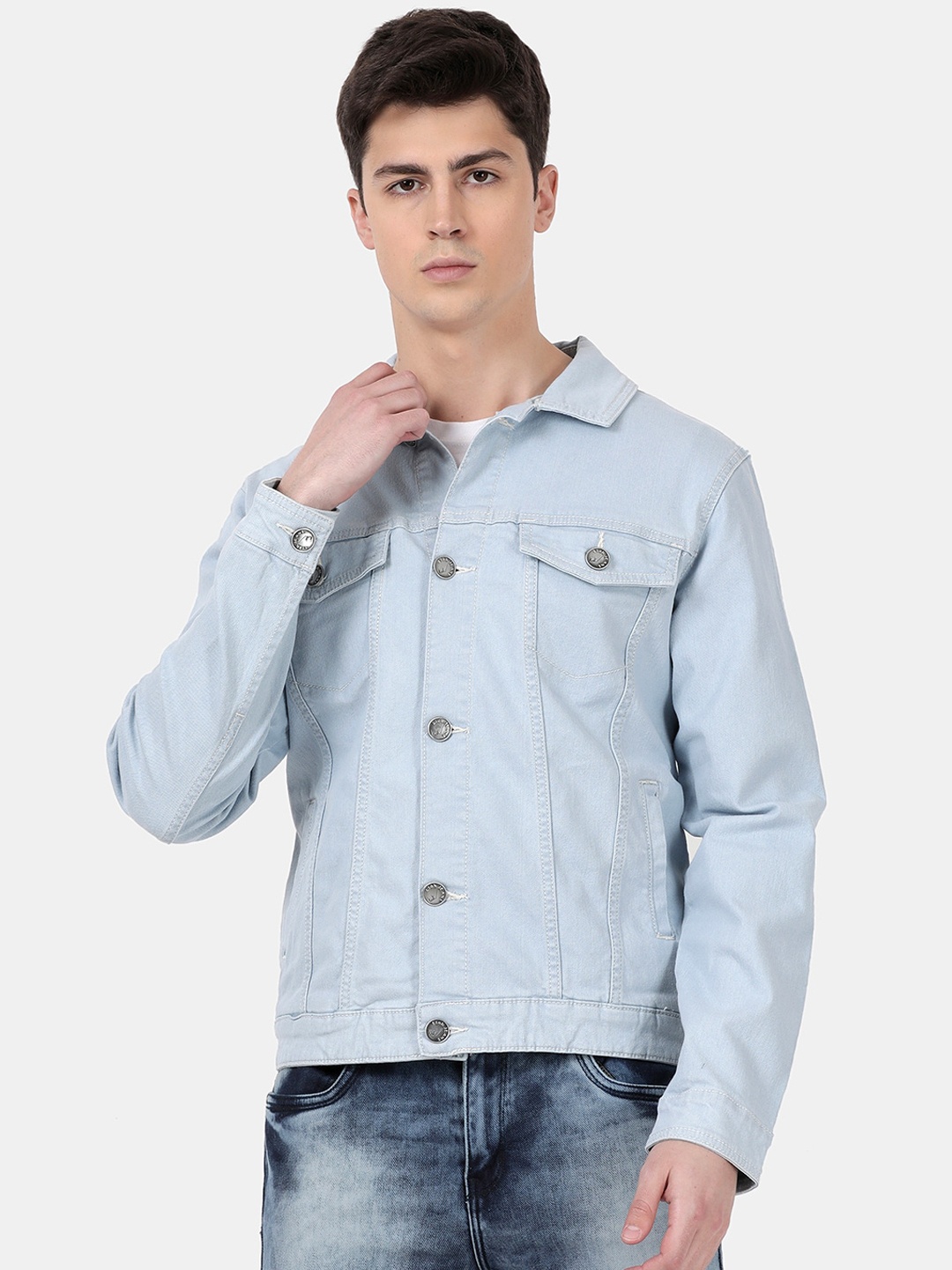 

Llak Jeans Men Blue Washed Crop Denim Jacket