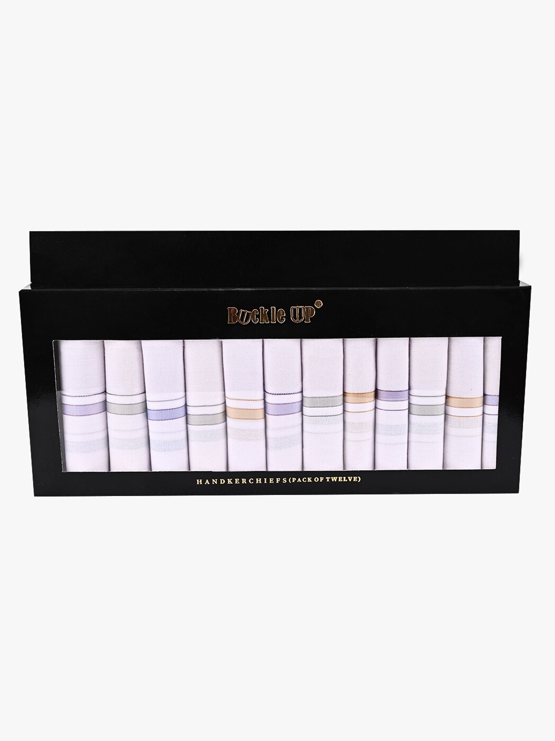 

BuckleUp Men Pack Of 12 White Solid Cotton Handkerchiefs