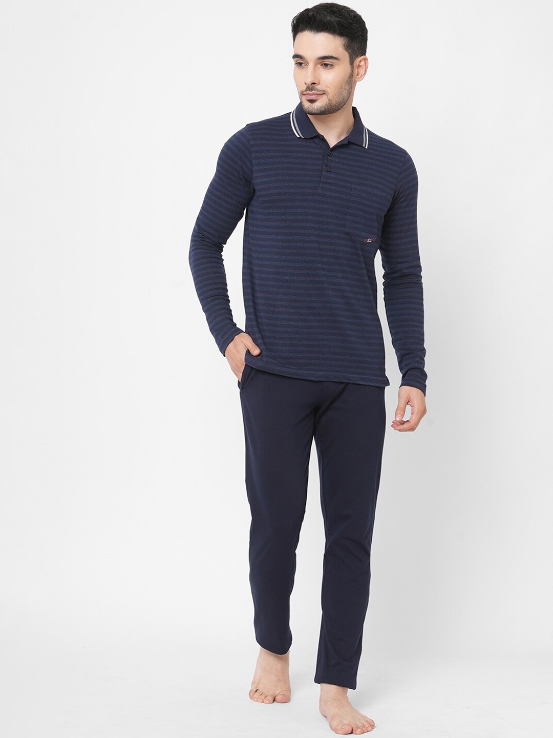 

Sweet Dreams Men Navy Blue Striped Night suit