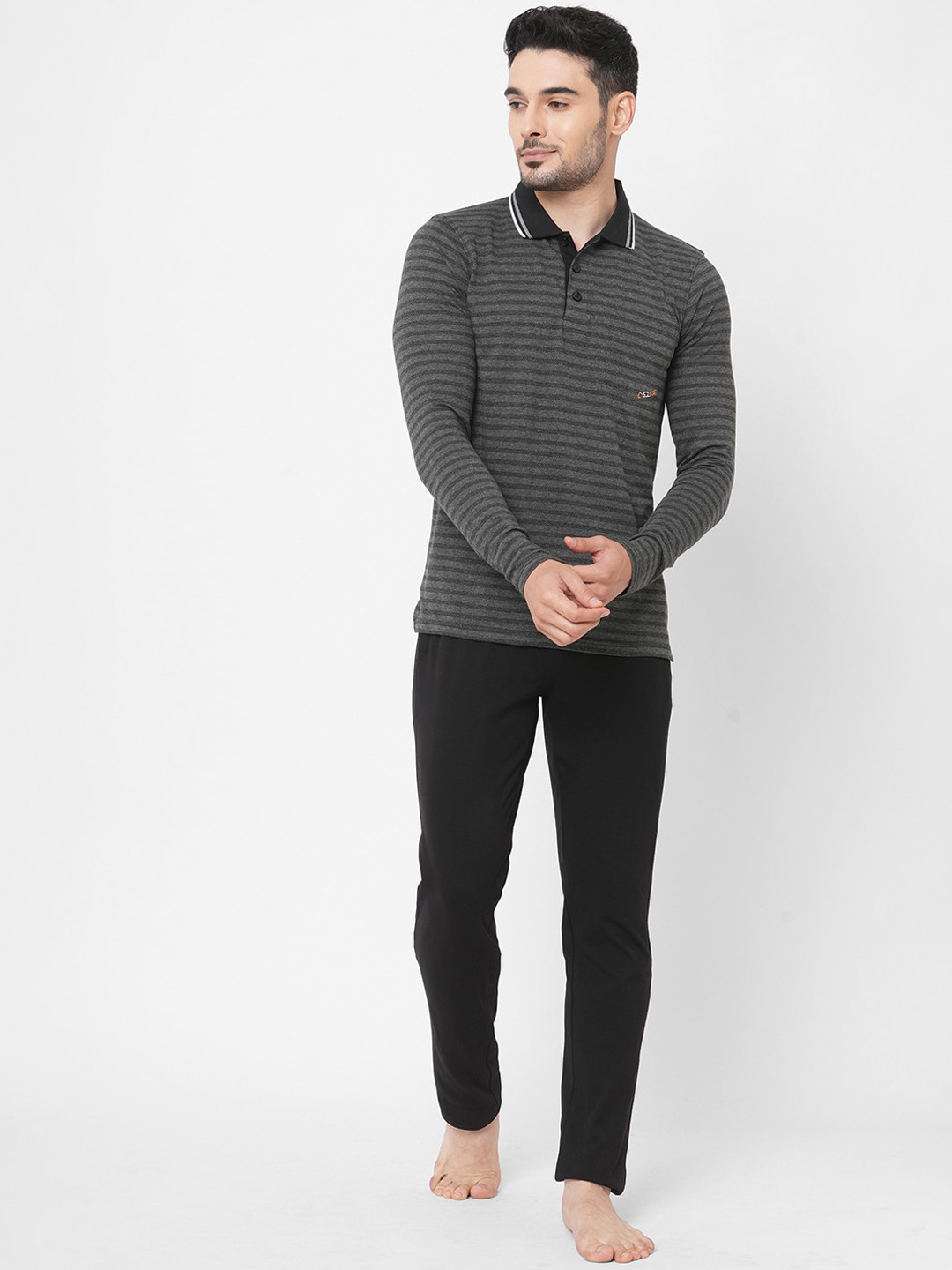 

Sweet Dreams Men Charcoal & Black Striped Night suit