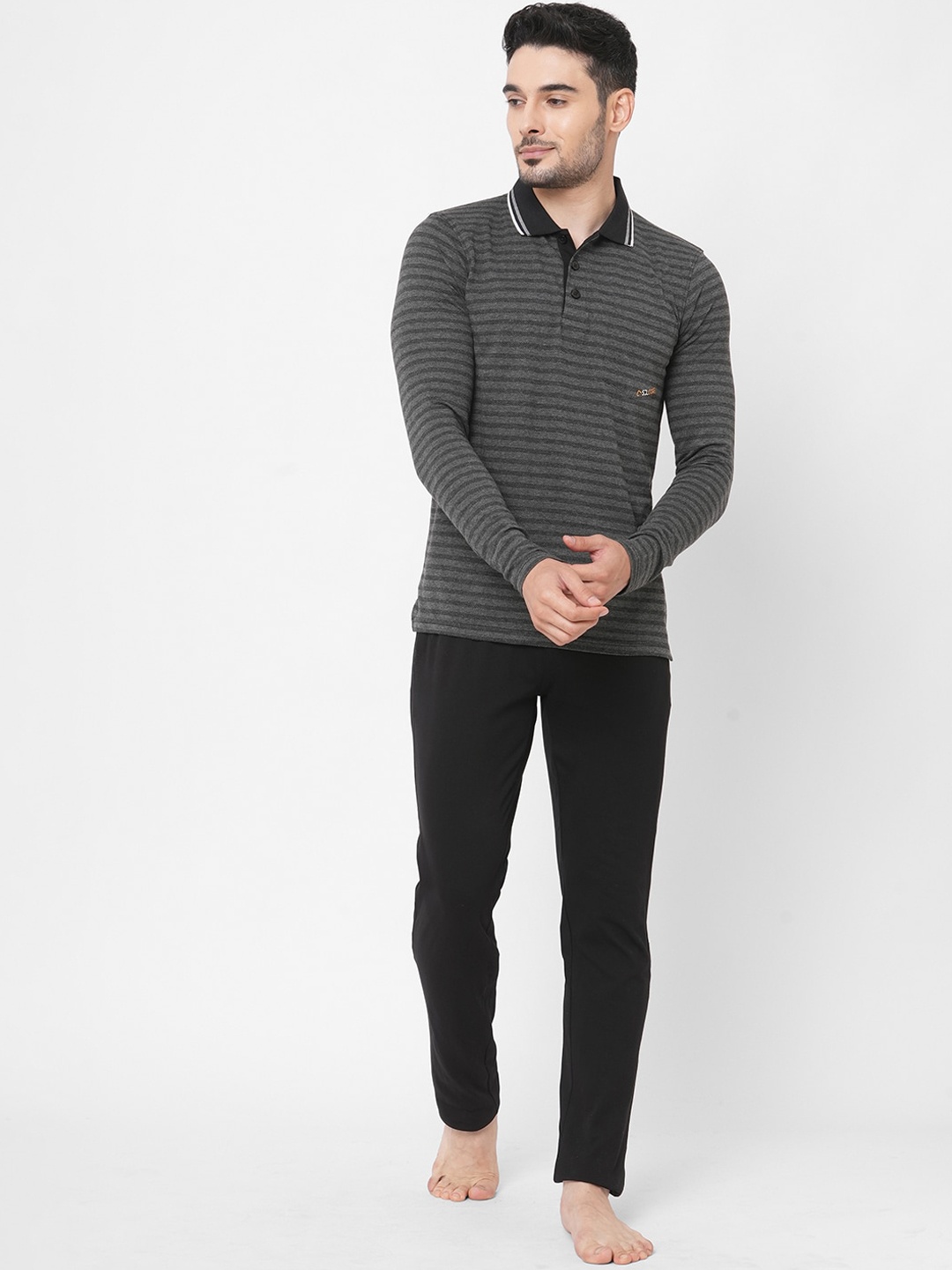 

Sweet Dreams Men Charcoal & Black Striped Night suit