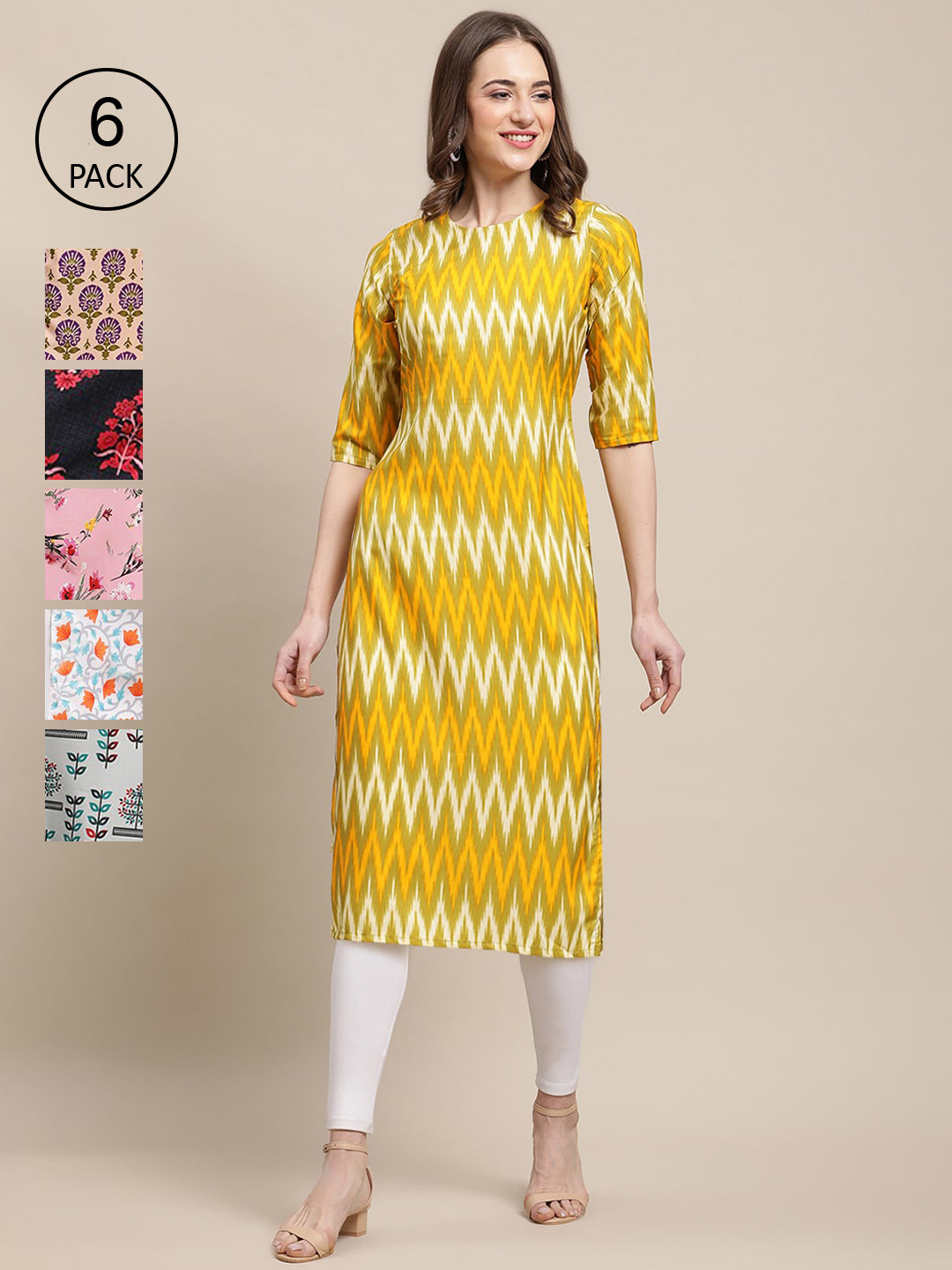 

7Threads Women Multicoloured Geometric Printed Thread Work Block Print Crepe Kurta, Multi