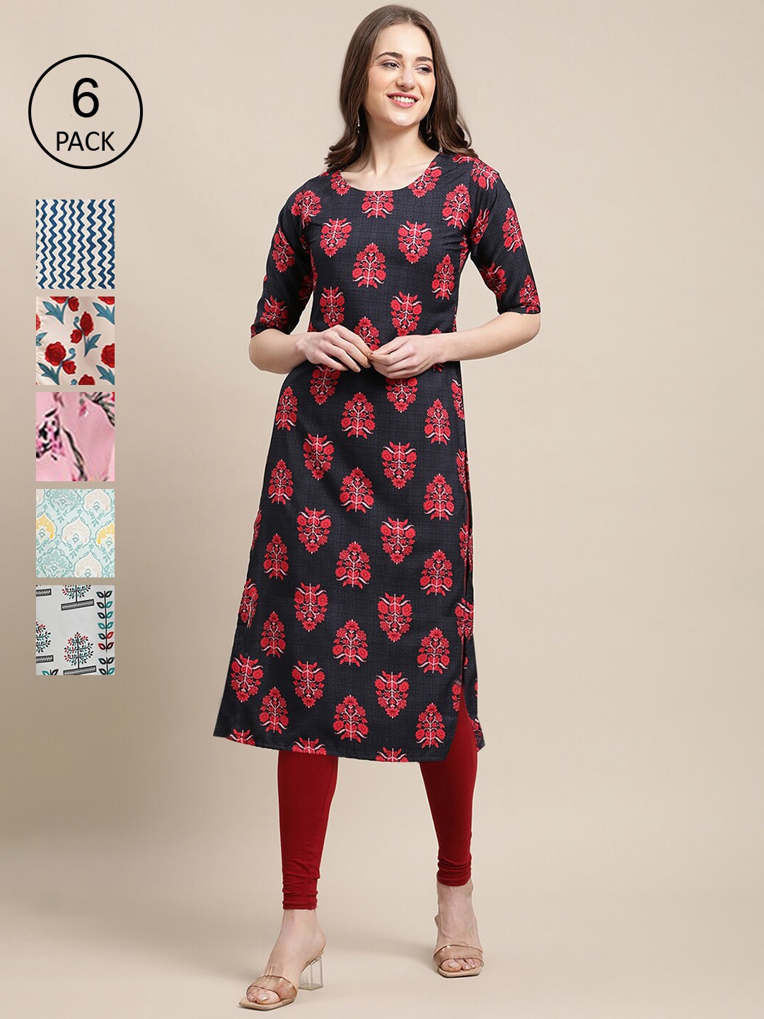 

7Threads Women Multicoloured Printed Keyhole Neck Block Print Crepe Kurta, Multi