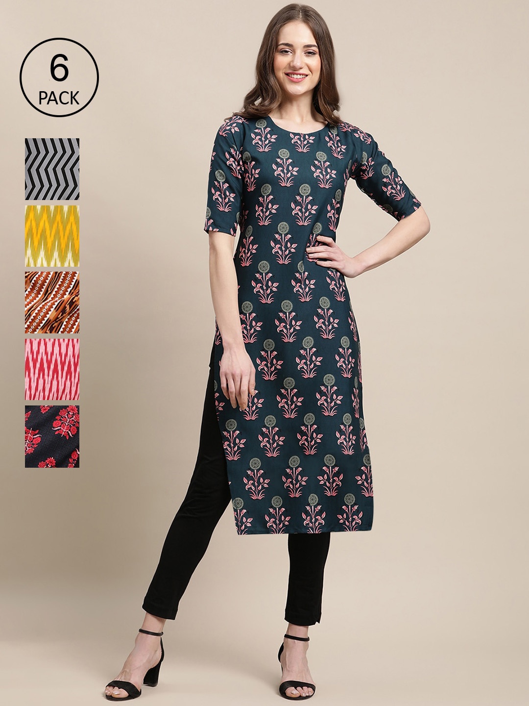 

7Threads Women Multicoloured Floral Printed Block Print Crepe Kurta, Multi