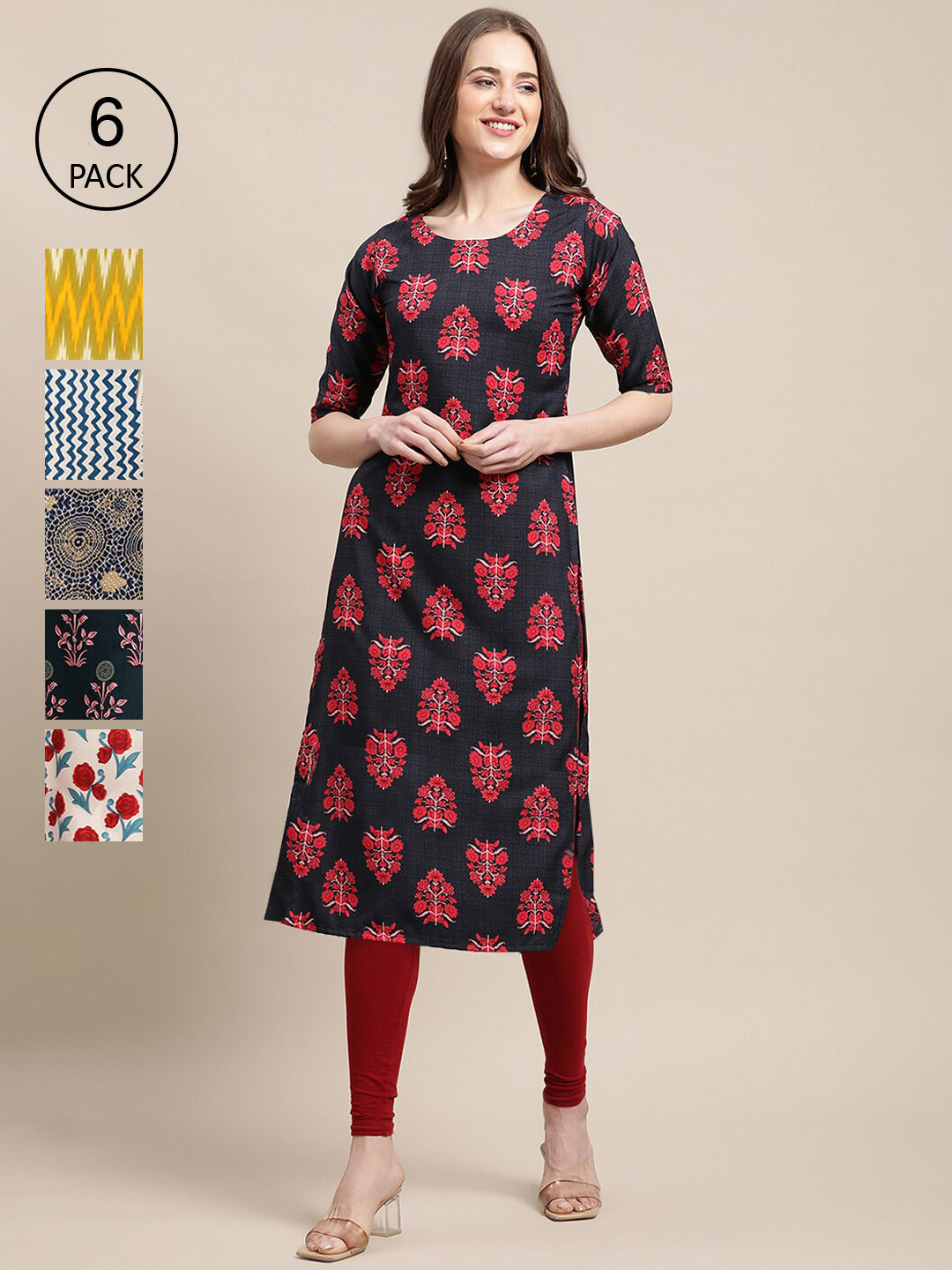 

7Threads Women Multicoloured Floral Printed Block Print Crepe Kurta, Multi