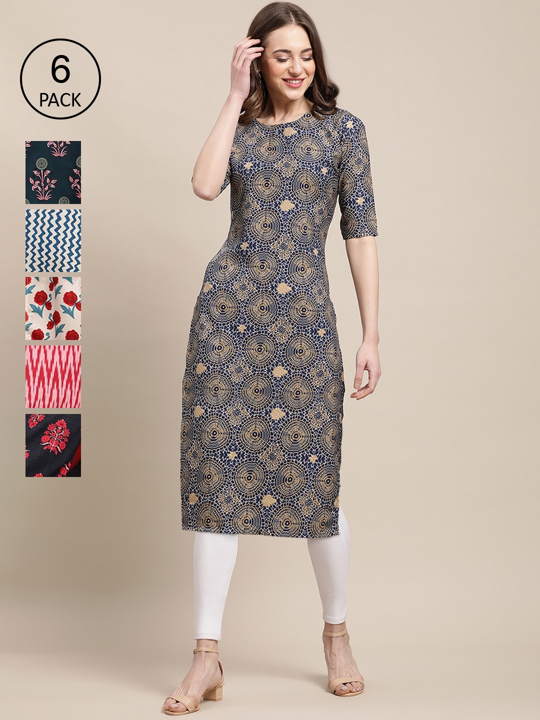 

7Threads Women Multicoloured Floral Printed Block Print Crepe Kurta, Multi