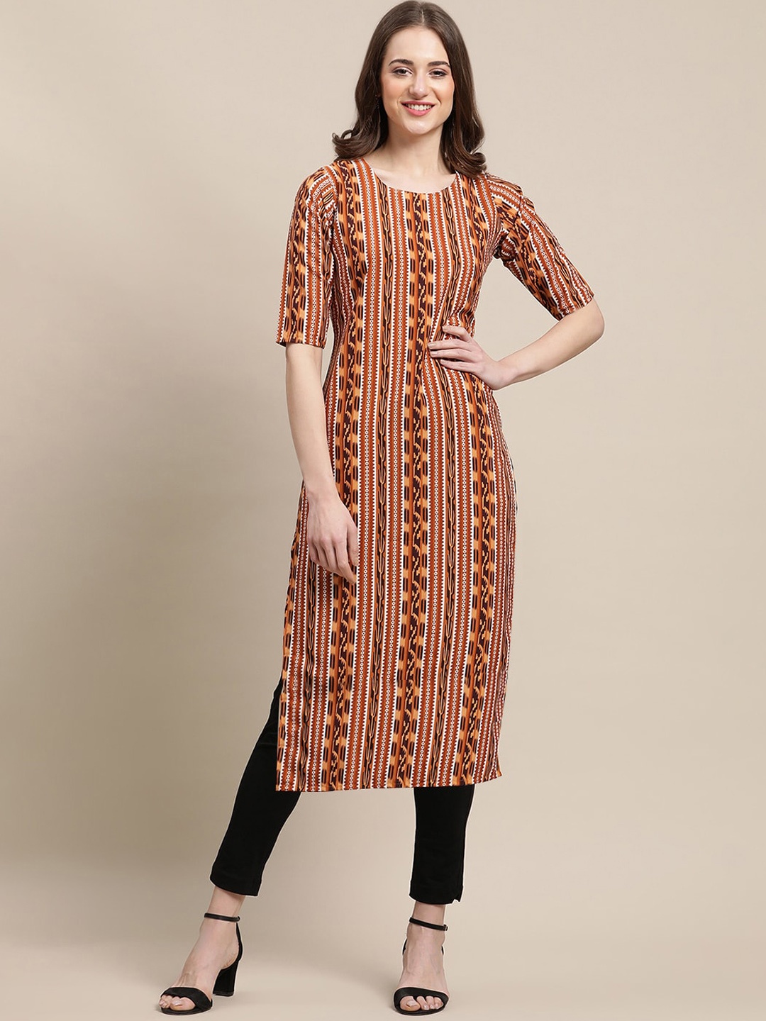 

7Threads Women Multicoloured Geometric Printed Block Print Crepe Kurta, Multi
