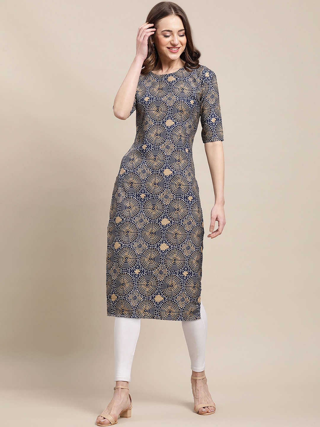 

7Threads Women Multicoloured Floral Printed Block Print Crepe Kurta, Multi