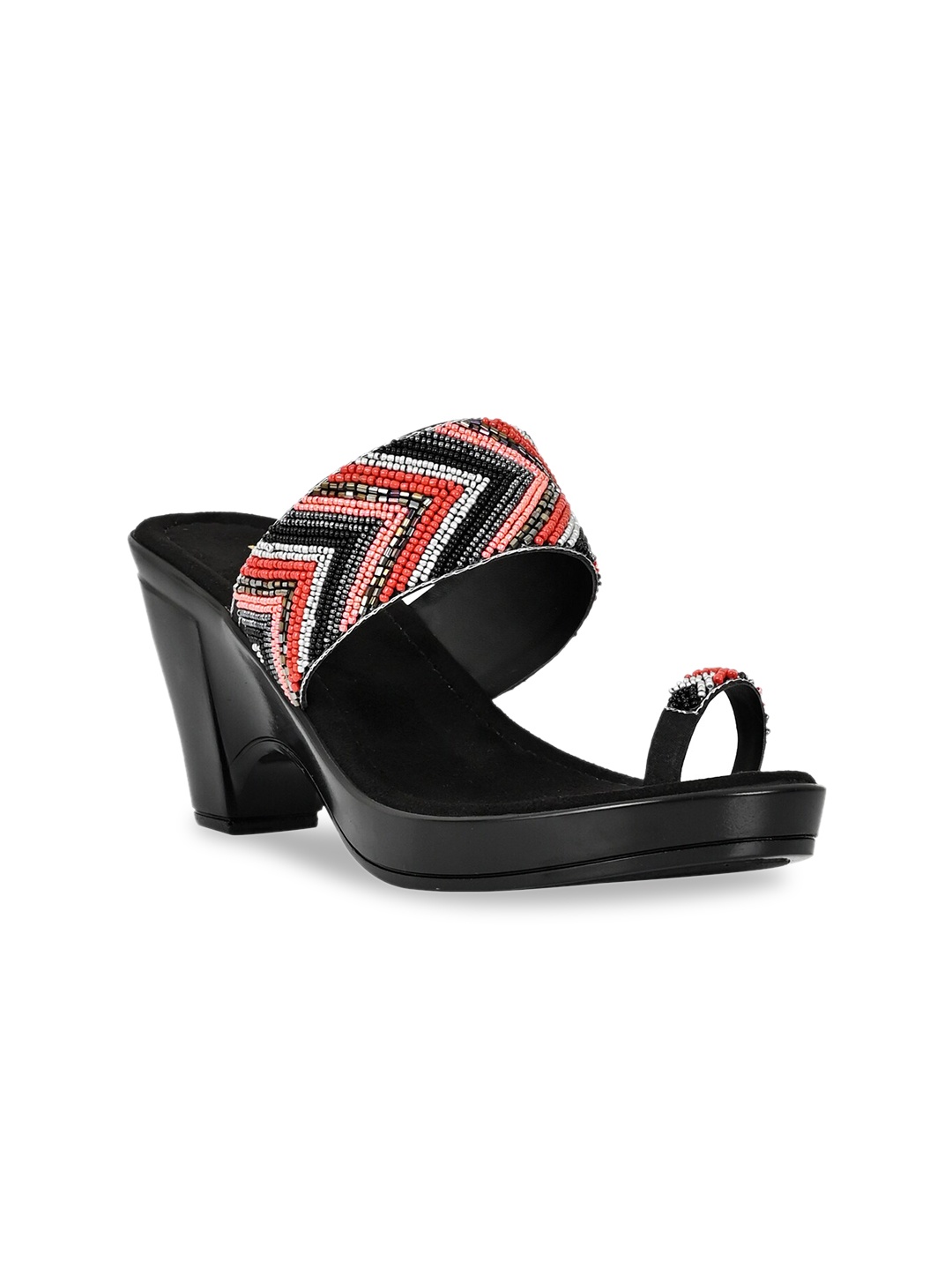 

Jove Black & Red Embellished PU Block Heels