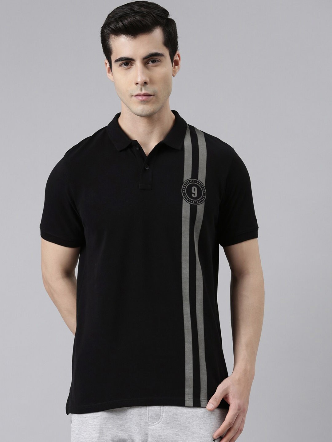 

Proline Active Men Black Striped Polo Collar T-shirt