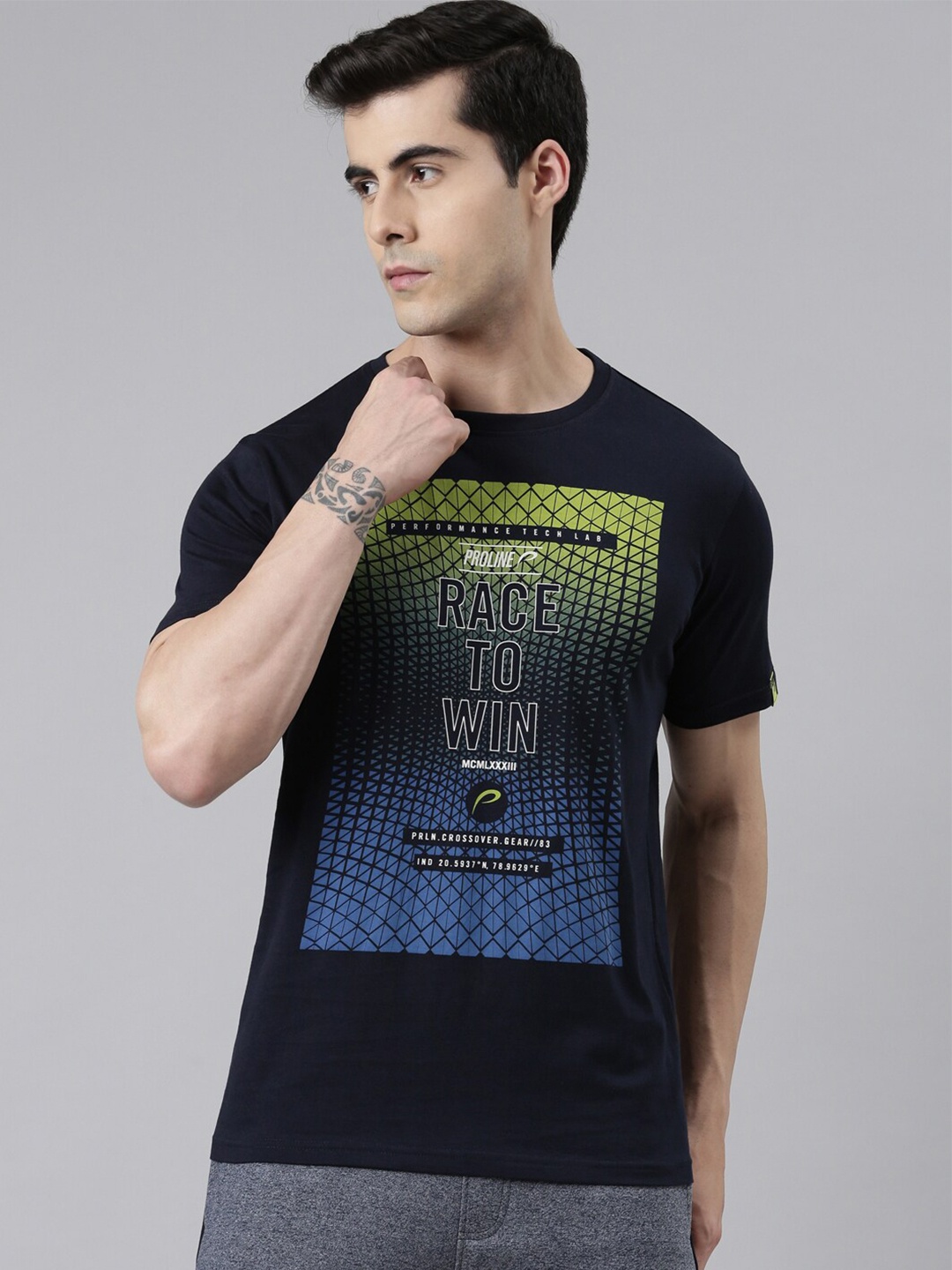 

Proline Active Men Navy Blue Typography Printed T-shirt