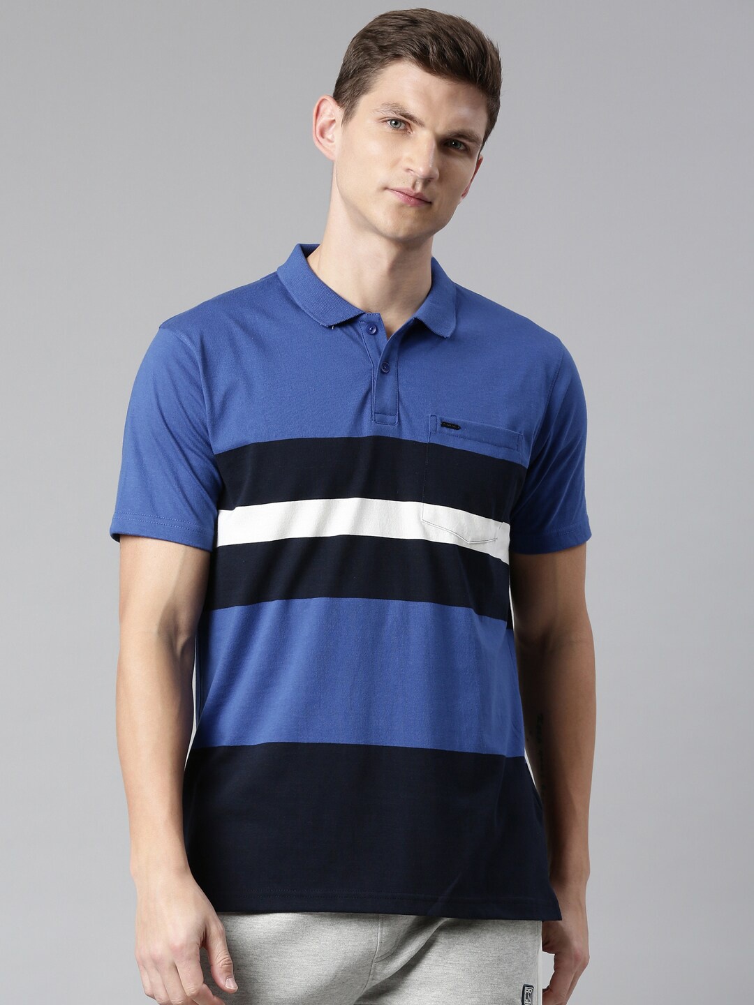 

Proline Active Men Blue Striped Polo Collar T-shirt