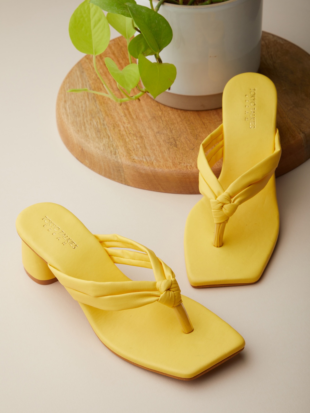 

Tokyo Talkies Yellow PU Block Sandals with Buckles