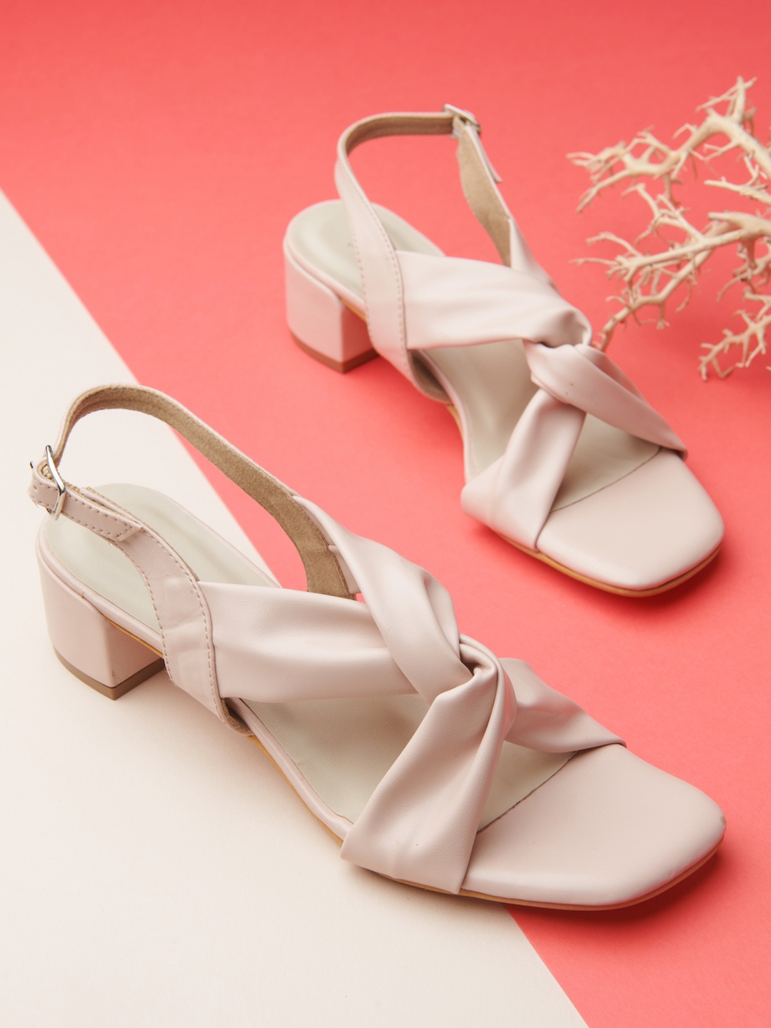 

Tokyo Talkies Cream-Coloured PU Block Pumps with Buckles
