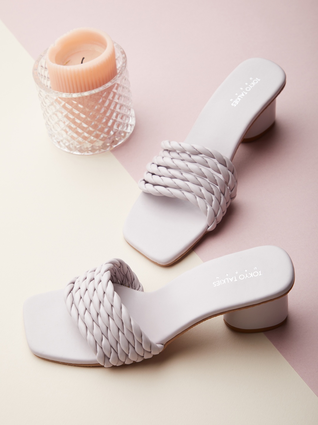 

Tokyo Talkies Cream-Coloured Striped PU Block Sandals