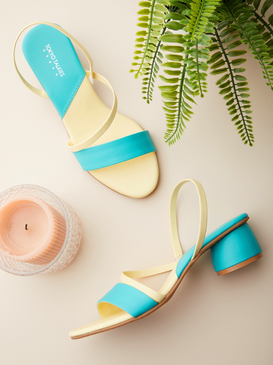 

Tokyo Talkies Blue Colourblocked PU Block Sandals