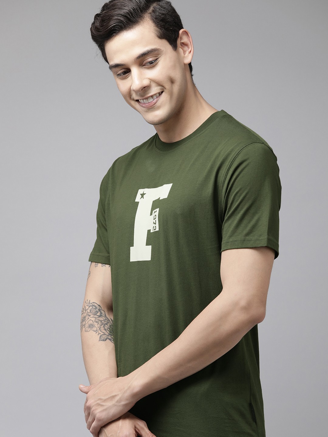 

FCUK Men Olive Printed Lounge T-shirt