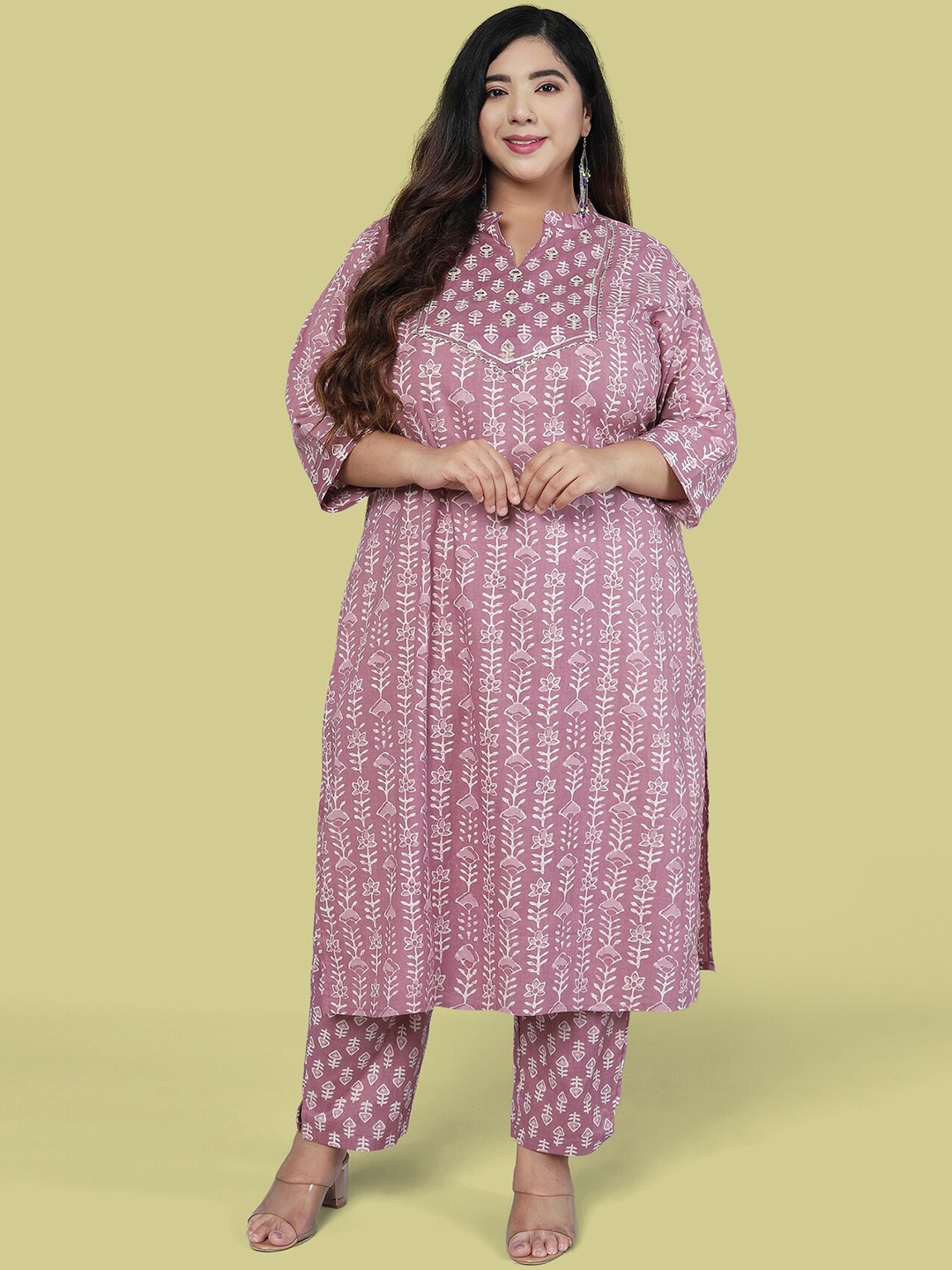 

MIRCHI FASHION Women Off White Ethnic Motifs Pure Cotton Kurta with Trousers & Dupatta