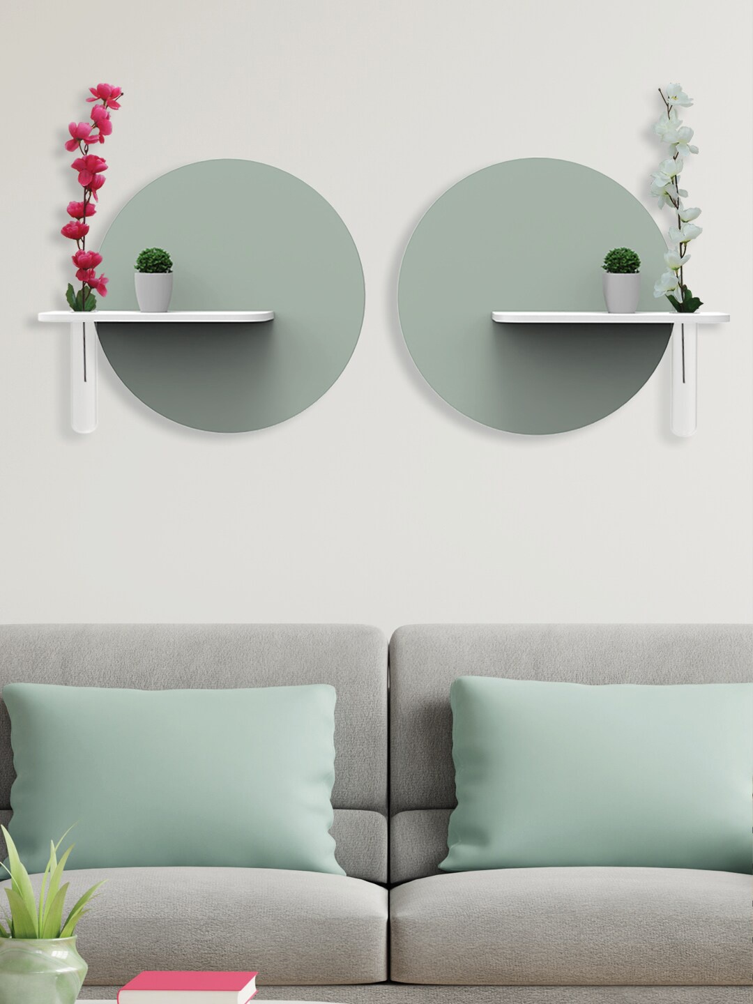 

RANDOM Set Of 2 Wall Hanging MDF Wood Planter Stands, Green