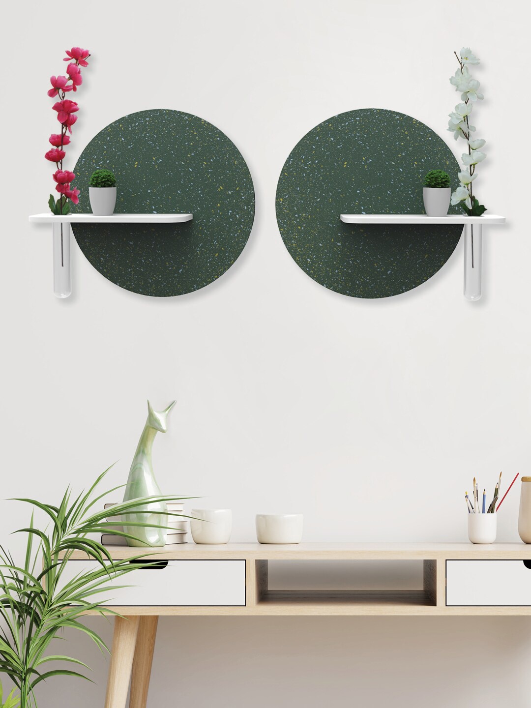 

RANDOM Set of 2 Wall Hanging Artificial Flowers & Plants with Cherry Blossom Flowers, Green