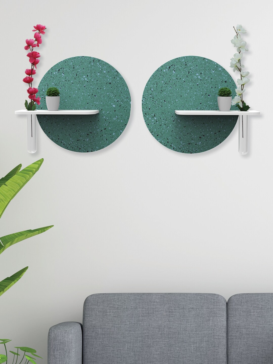 

RANDOM Set Of 2 Wall Hanging MDF Wood Planter Stands, Green