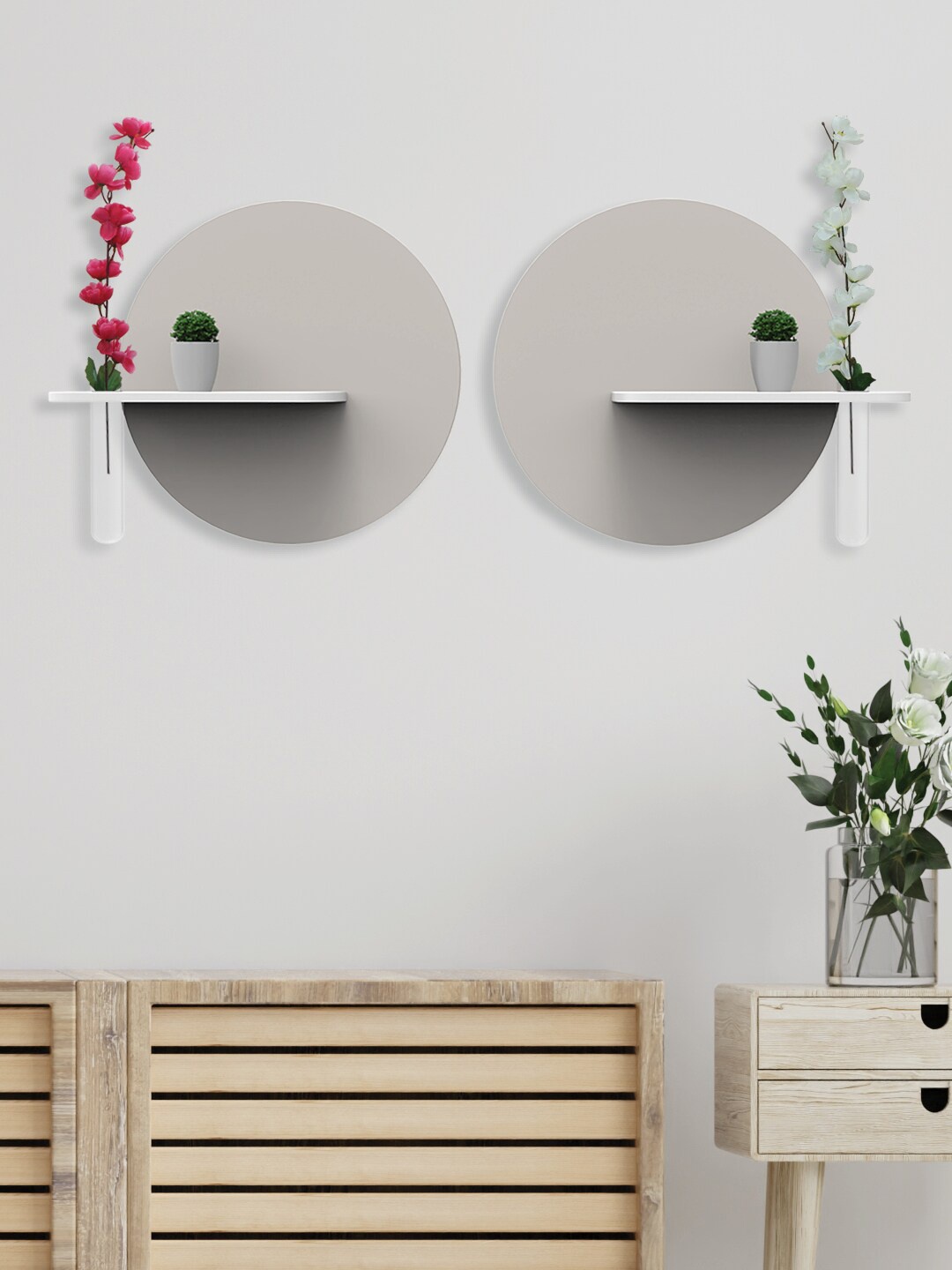 

RANDOM Set of 2 Wall Hanging MDF Wood Artificial Flowers & Plants &2 Cherry Blossom Flower, Cream