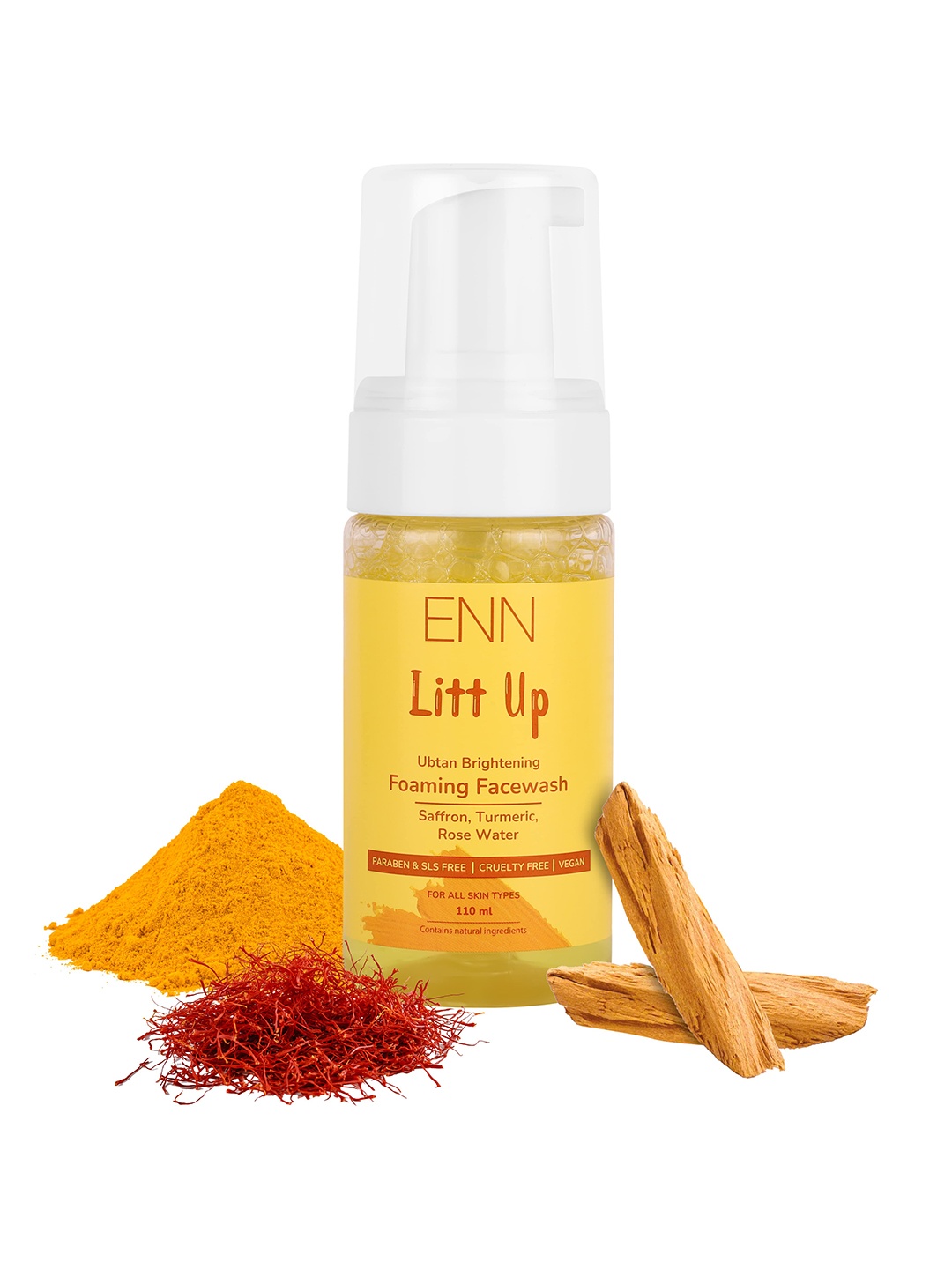 

ENN Litt Up Ubtan Skin Brightening Foaming Facewash with Turmeric for Glowing Skin - 110ml, Yellow