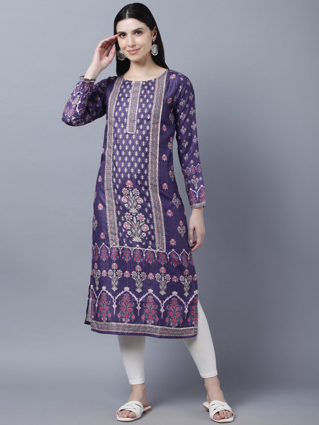 

Myshka Women Purple Ethnic Motifs Printed Winter Kurta