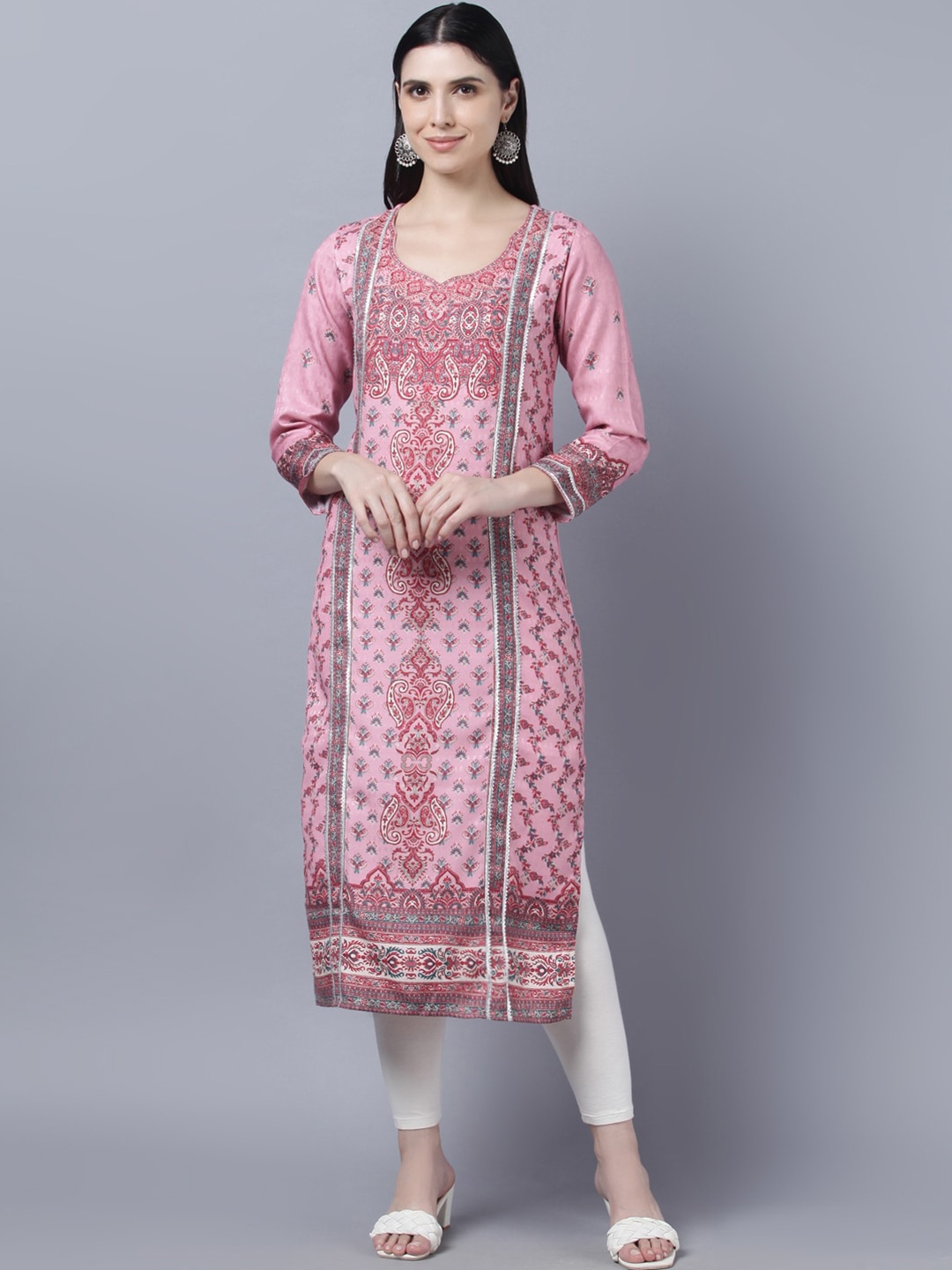 

Myshka Women Pink Ethnic Motifs Printed Winter Kurta