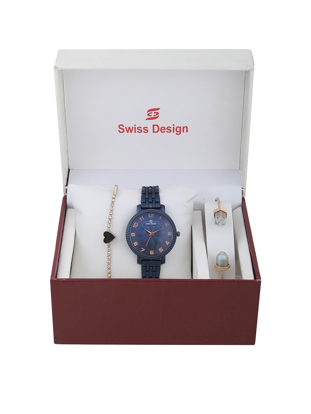 

Swiss Design Women Blue Solid Watch Gift Set
