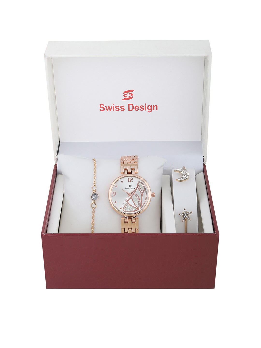 

Swiss Design Women Rose Gold-Toned & White Watch & Jewellery Gift Set -46