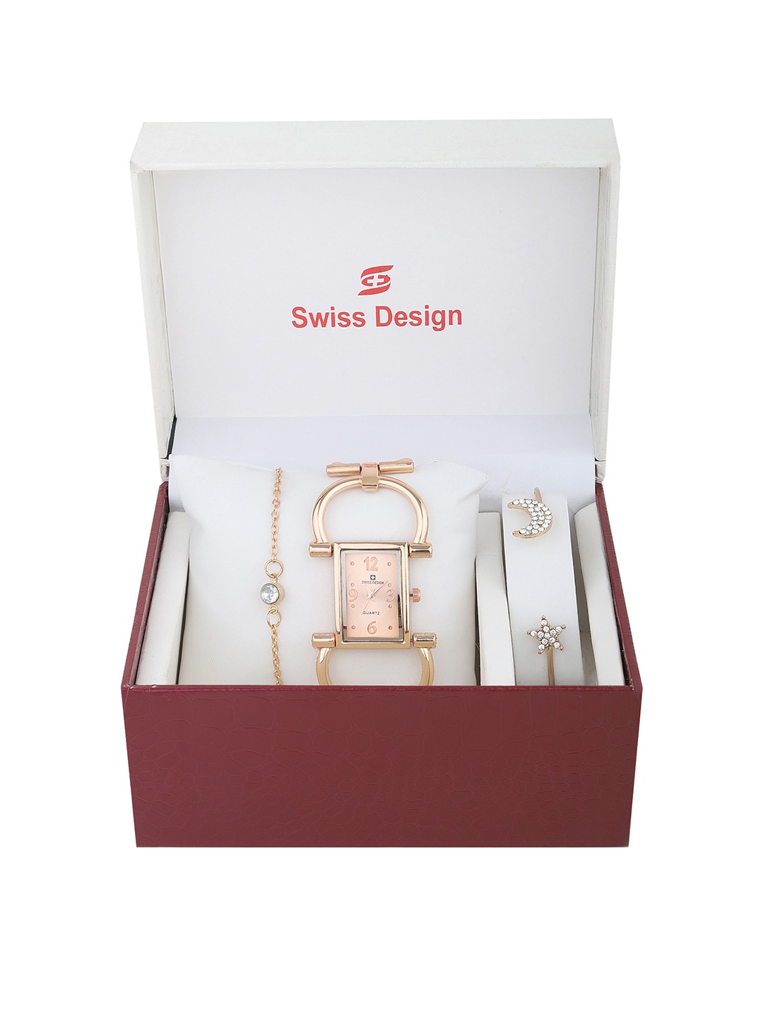 

Swiss Design Women Rose Gold-Toned Watch & Jewellery Gift Set- 57