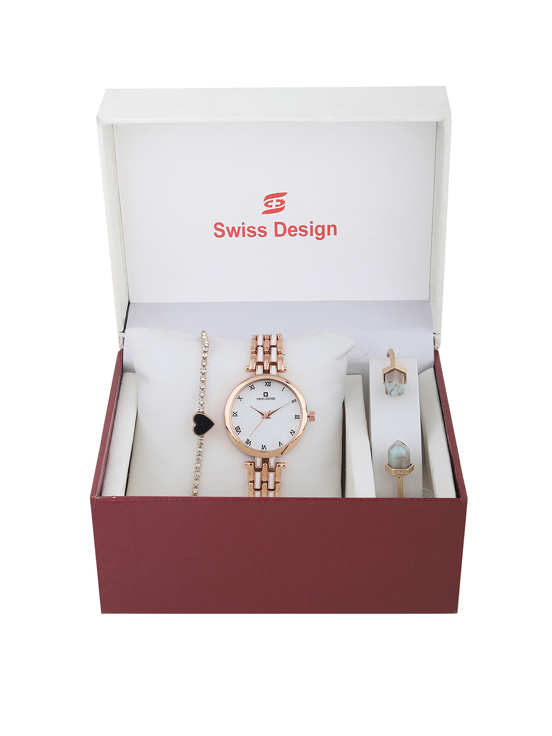 

Swiss Design Women Rose Gold-Toned Solid Watch & Bracelet Gift Set