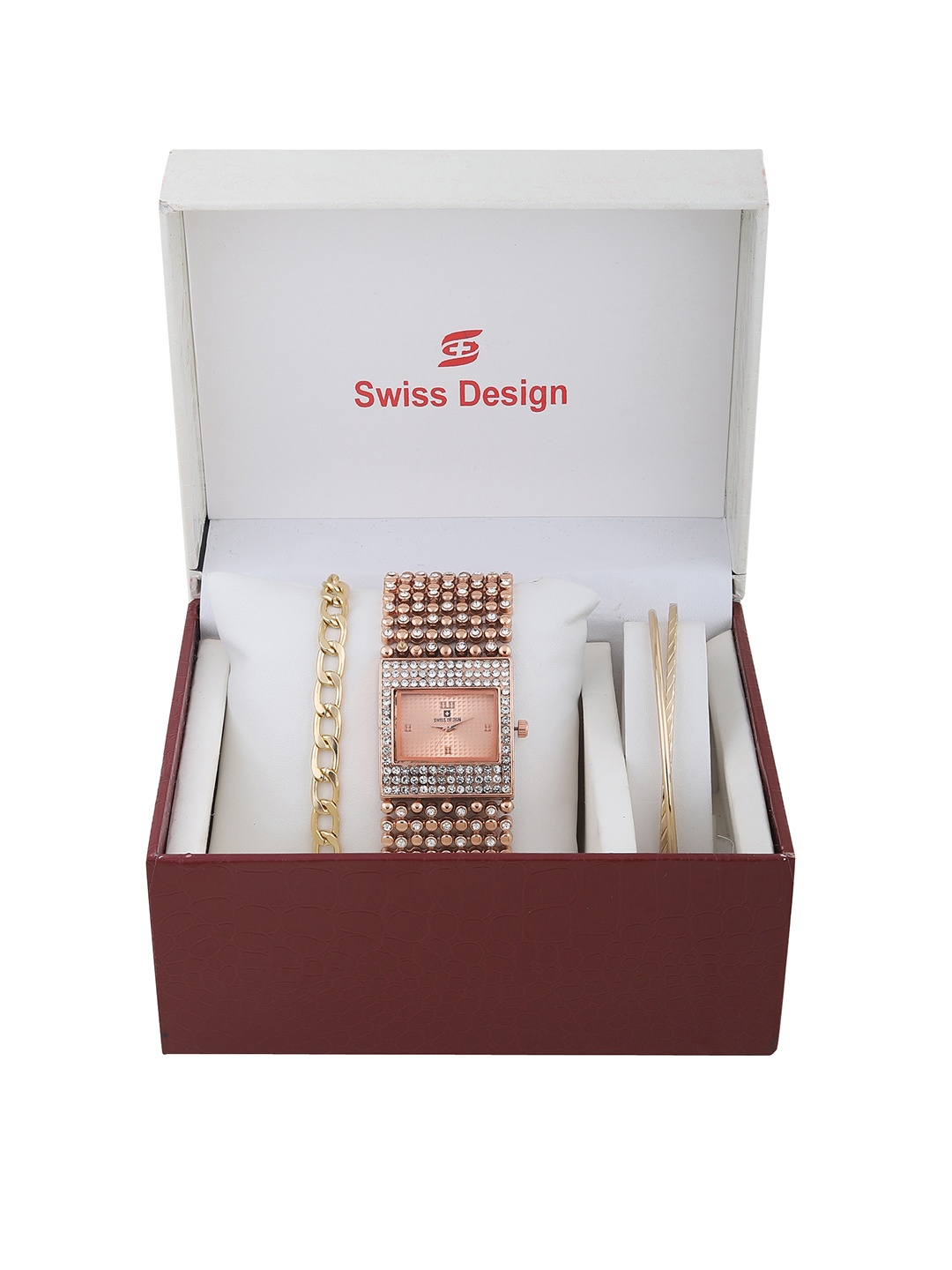 

Swiss Design Women Copper Coloured Solid Watch Gift Set