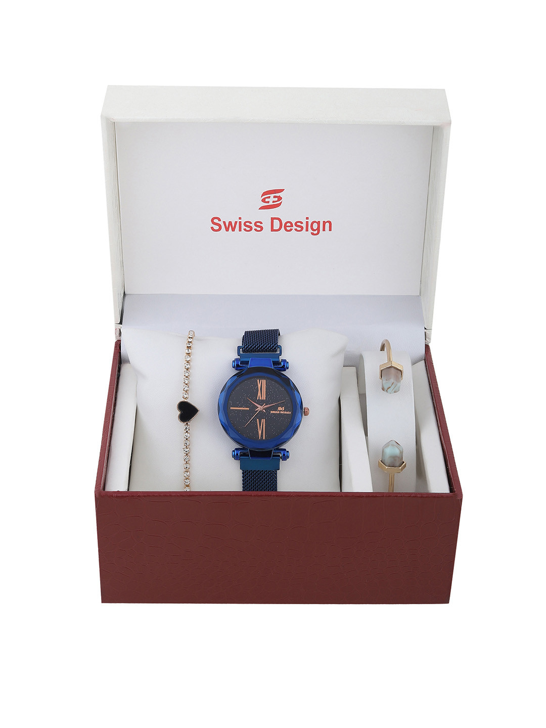 

Swiss Design Women Blue Solid Watch & Bracelet Gift Set