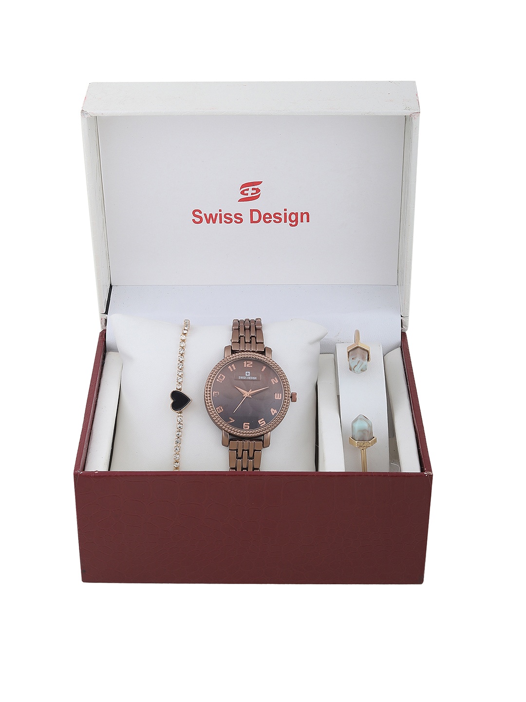 

Swiss Design Women Copper-Toned Solid Watch & Bracelet Gift Set
