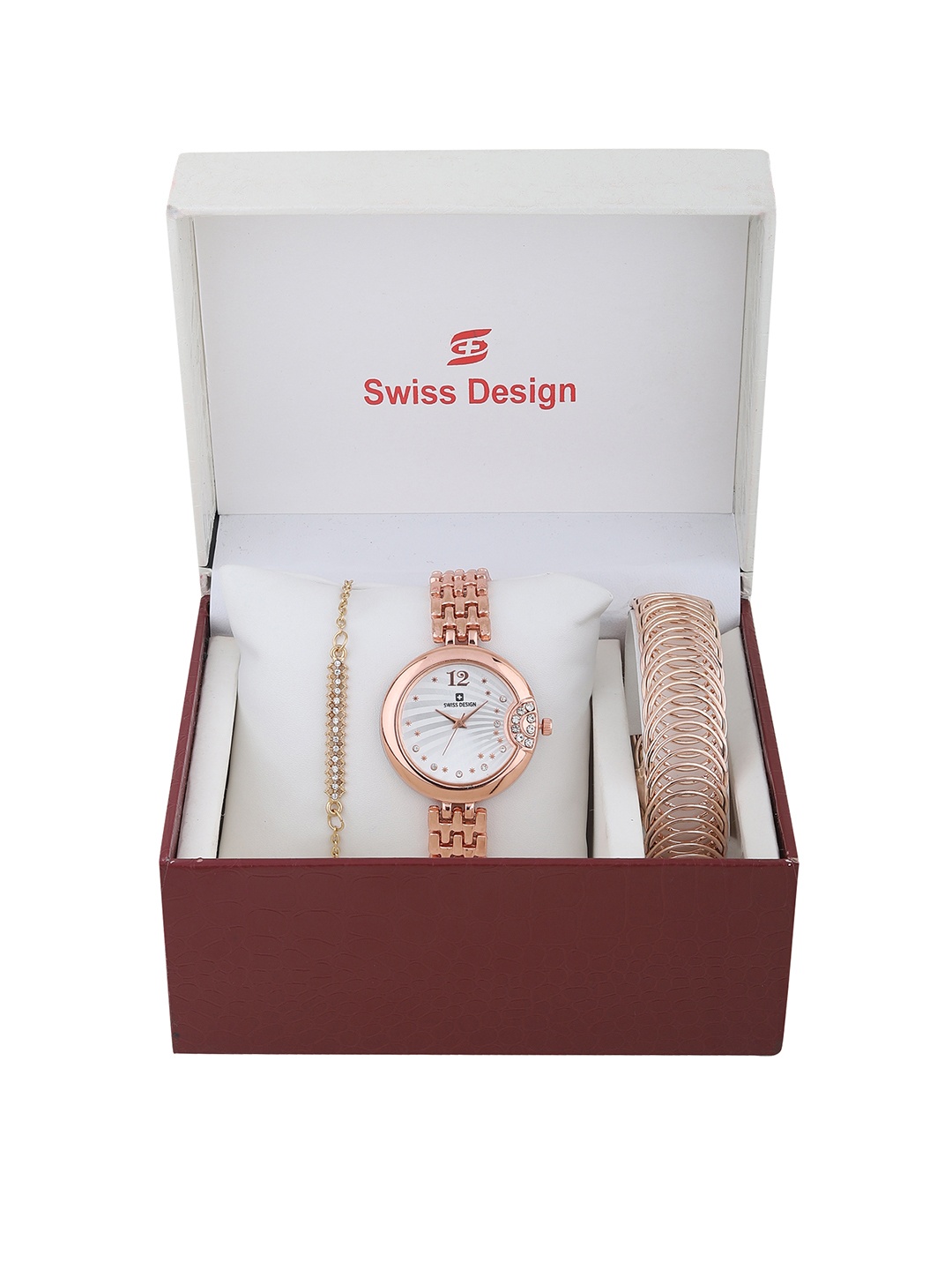 

Swiss Design Women Rose Gold-Toned Watch Gift Set