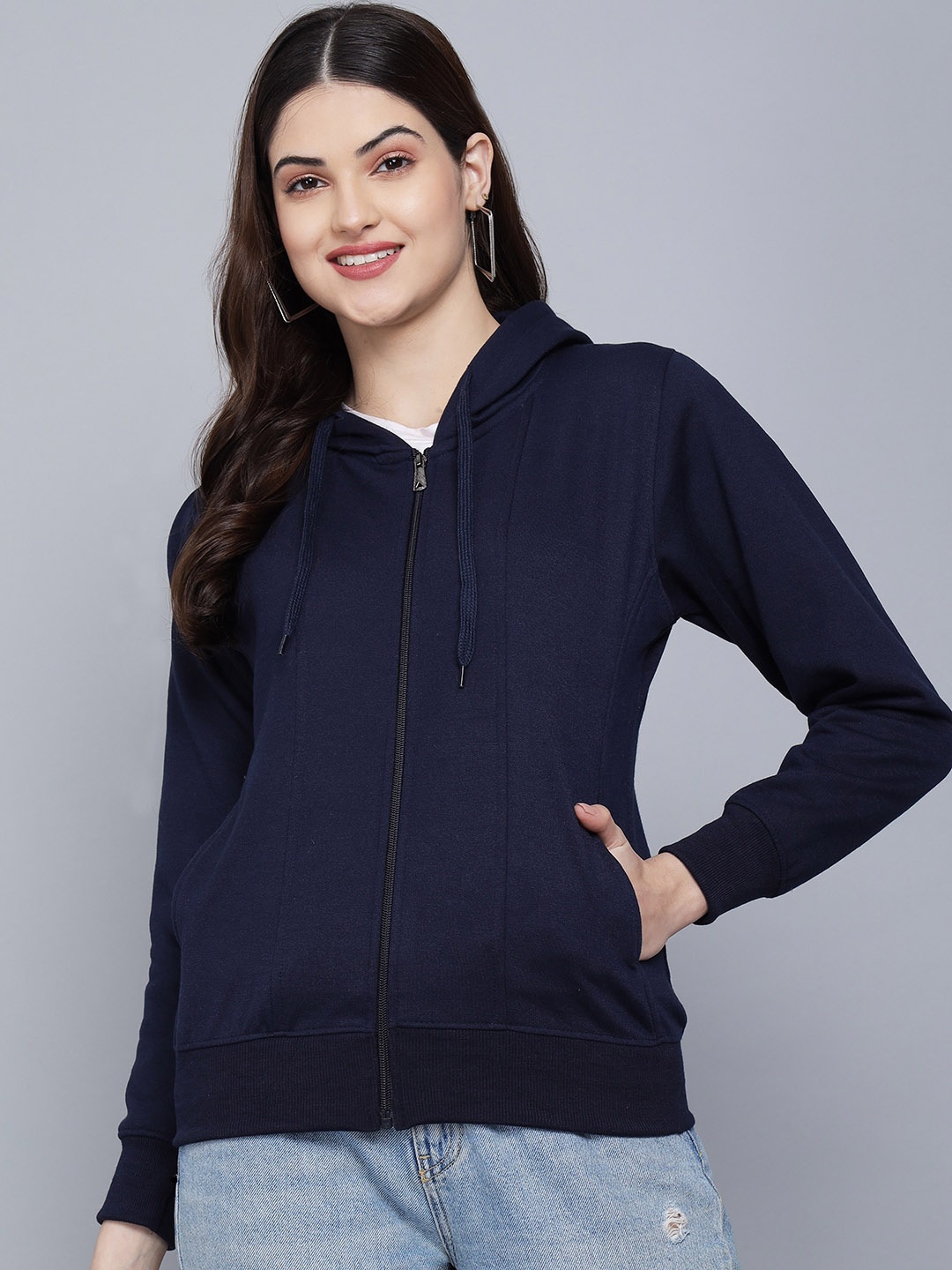 

FLAMBOYANT Women Navy Blue Fleece Lightweight Outdoor Sporty Jacket