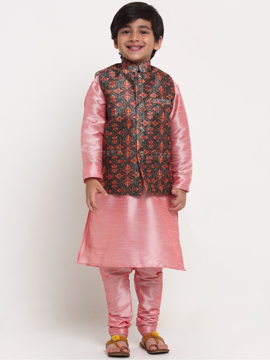 

Benstoke Boys Pink Floral Kurta with Churidar