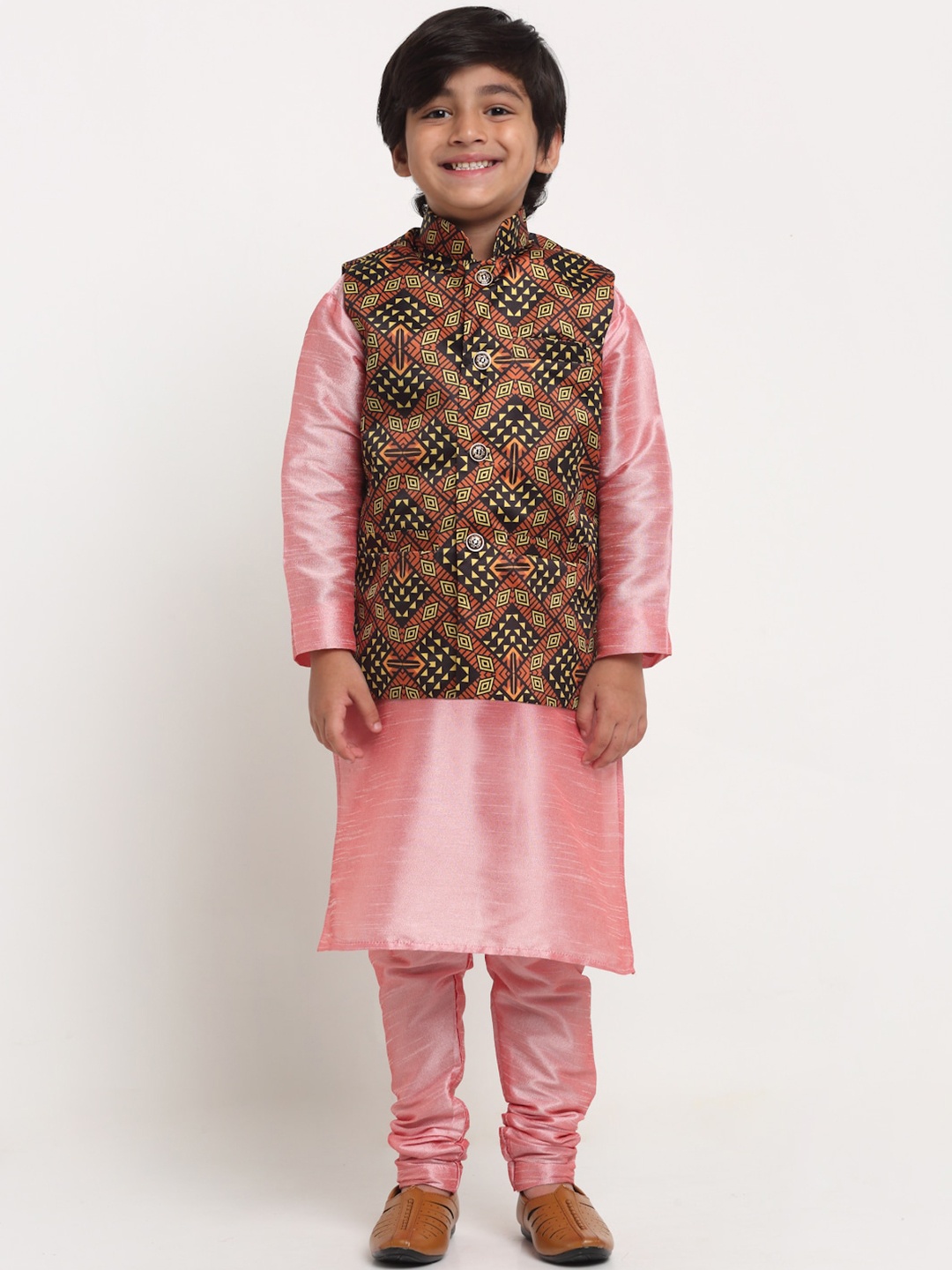 

Benstoke Boys Pink Layered Kurta with Churidar