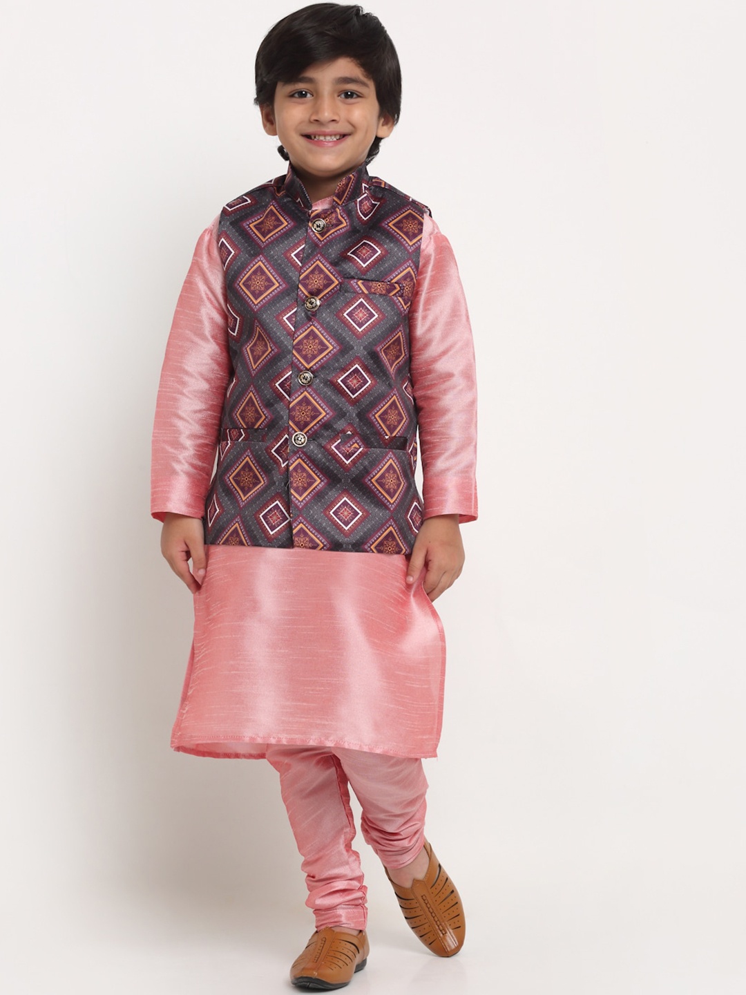 

Benstoke Boys Pink Angrakha Kurti with Churidar