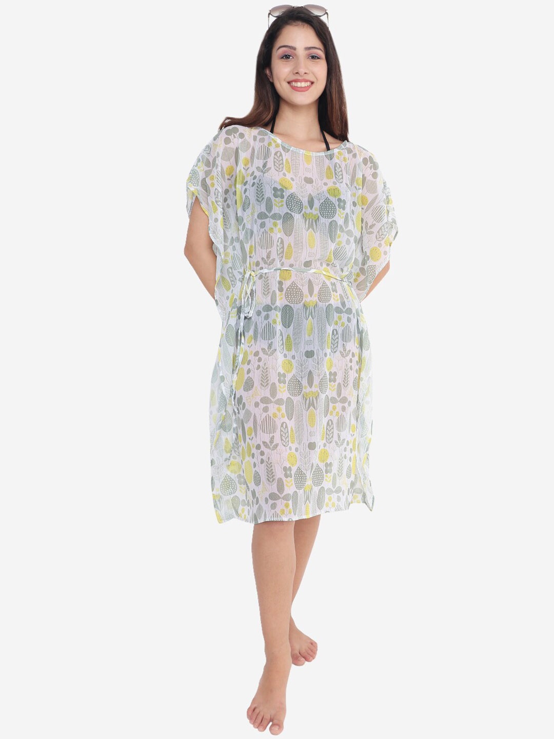 

Beau Design Women Printed Kaftan Cover Up Swimwear, Olive
