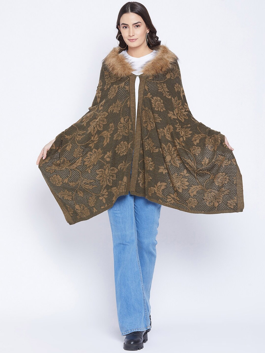 

Knitstudio Women Olive Green Printed Stole Shawl