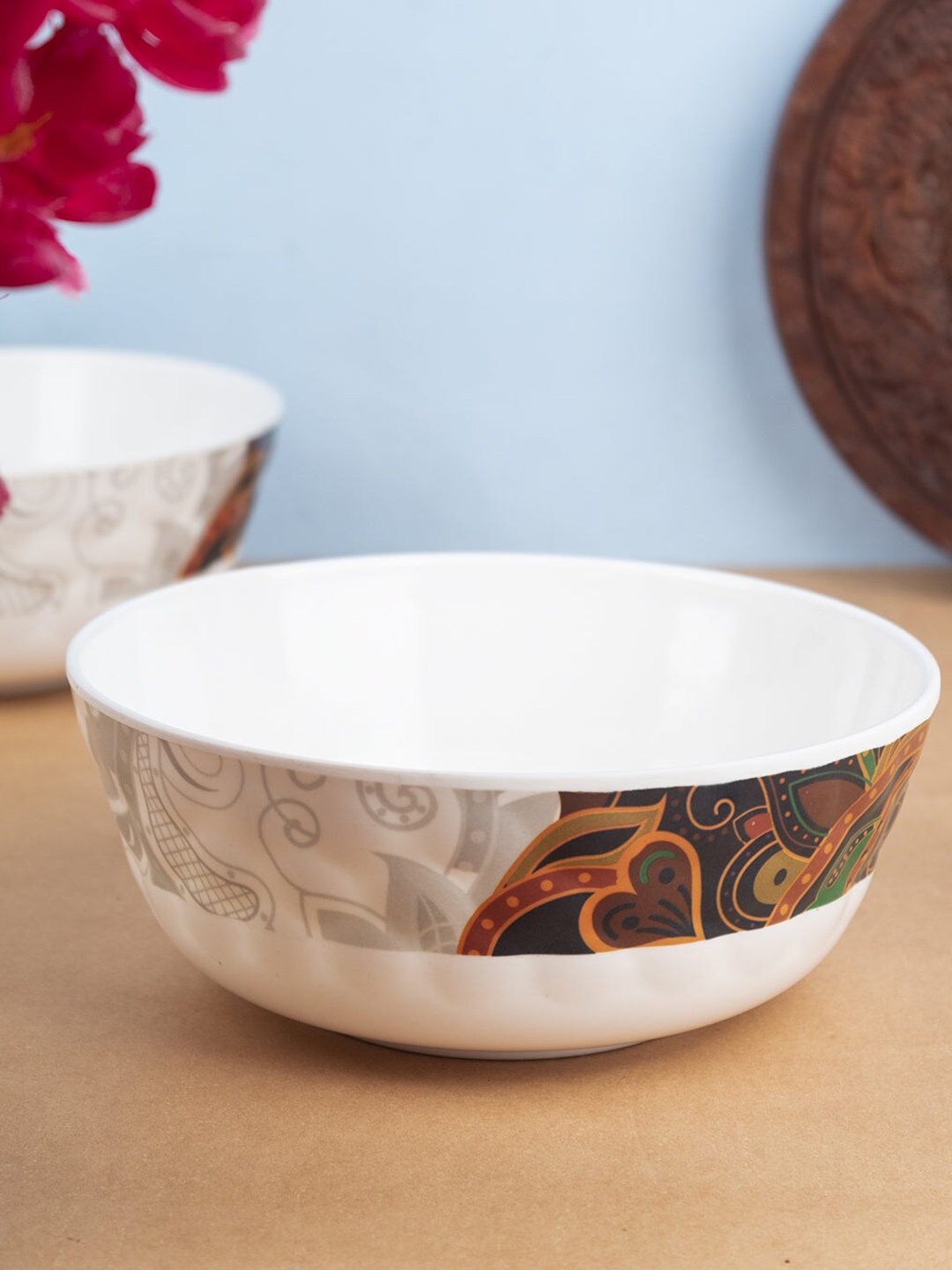 

MARKET99 Set Of 2 White Printed Serveware Bowls, Multi